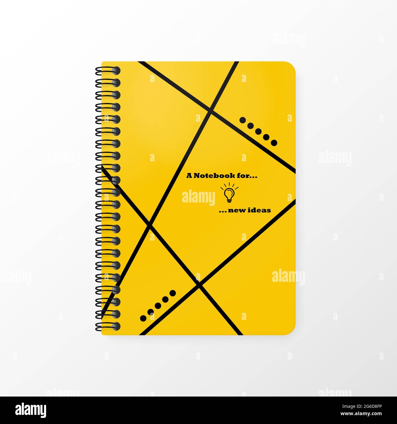 Realistic mock up note book (notepad) in yellow and black corporate colors to jot down your ideas. Stock Photo