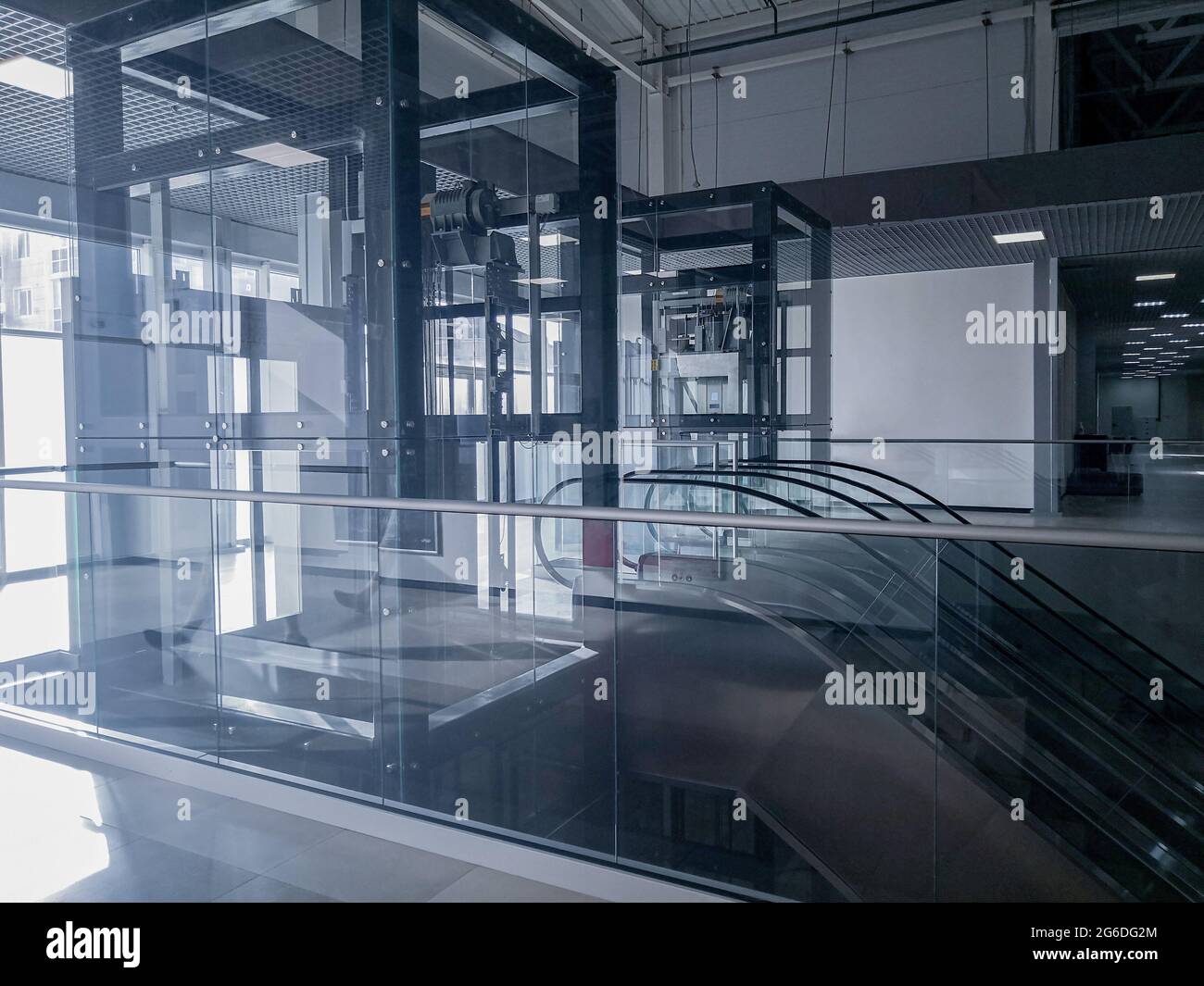 transparent lift modern elevator shaft glass building Stock Photo