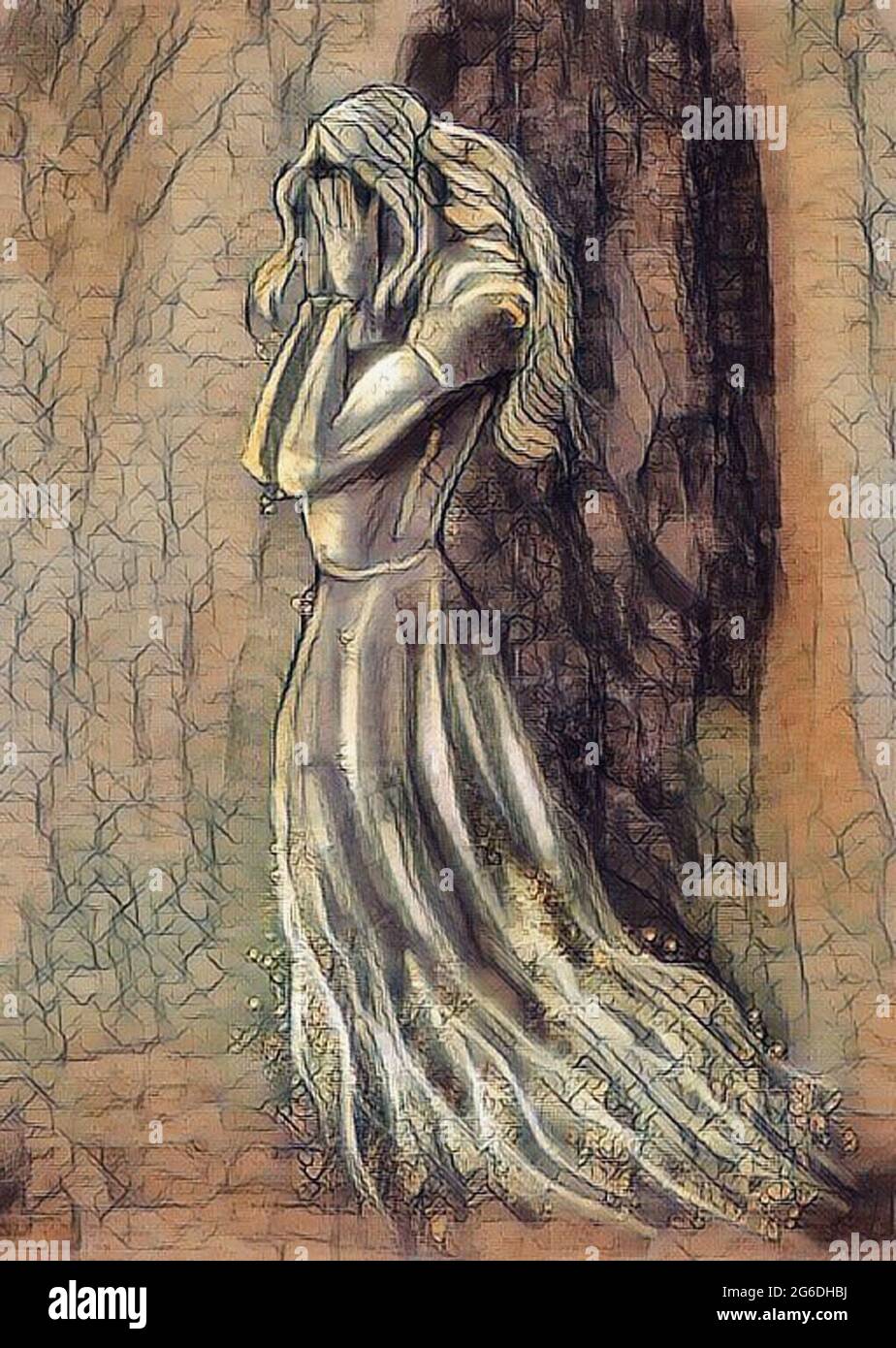 A crying white lady ghost illustration Stock Photo Alamy