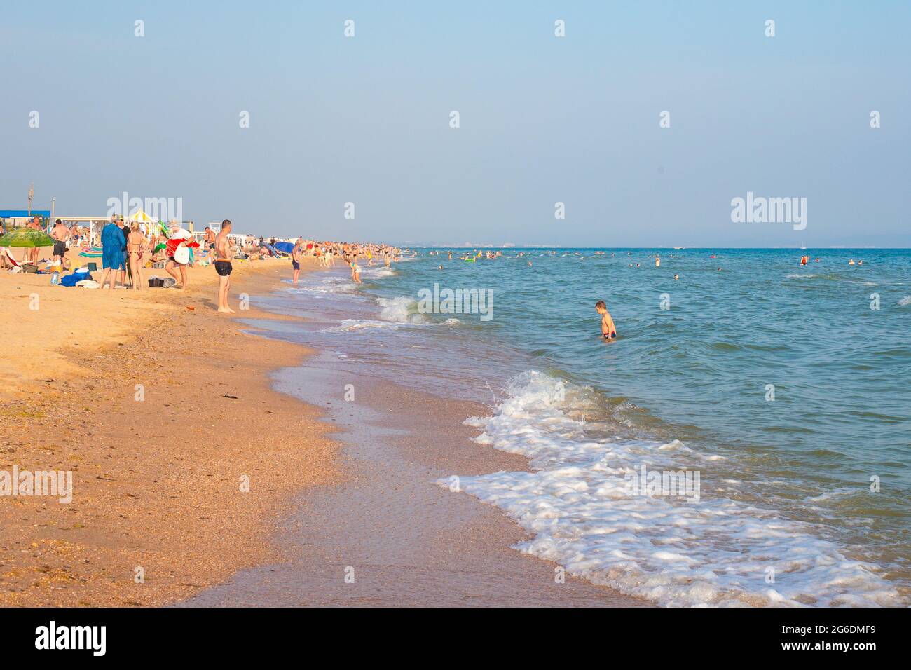 Anapa Russia 03 07 2021 Beach Vacation On The Seashore Tourists Swim In The Sea And Sunbathe On The Sand Stock Photo Alamy