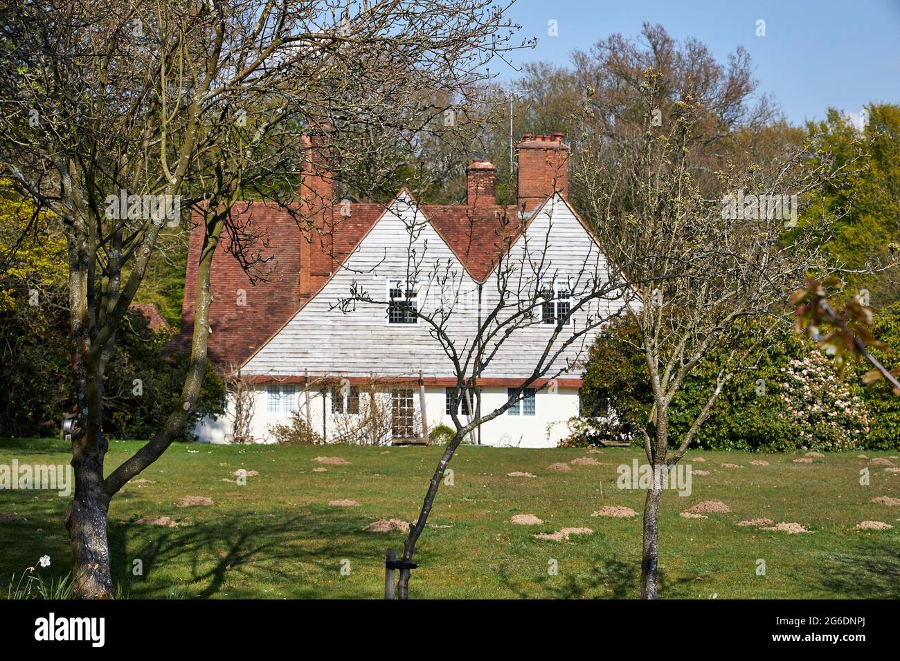 Homewood is an Arts and Crafts style country house in Knebworth, Hertfordshire, England which was designed by  Sir Edwin Lutyens between 1900–3. Stock Photo