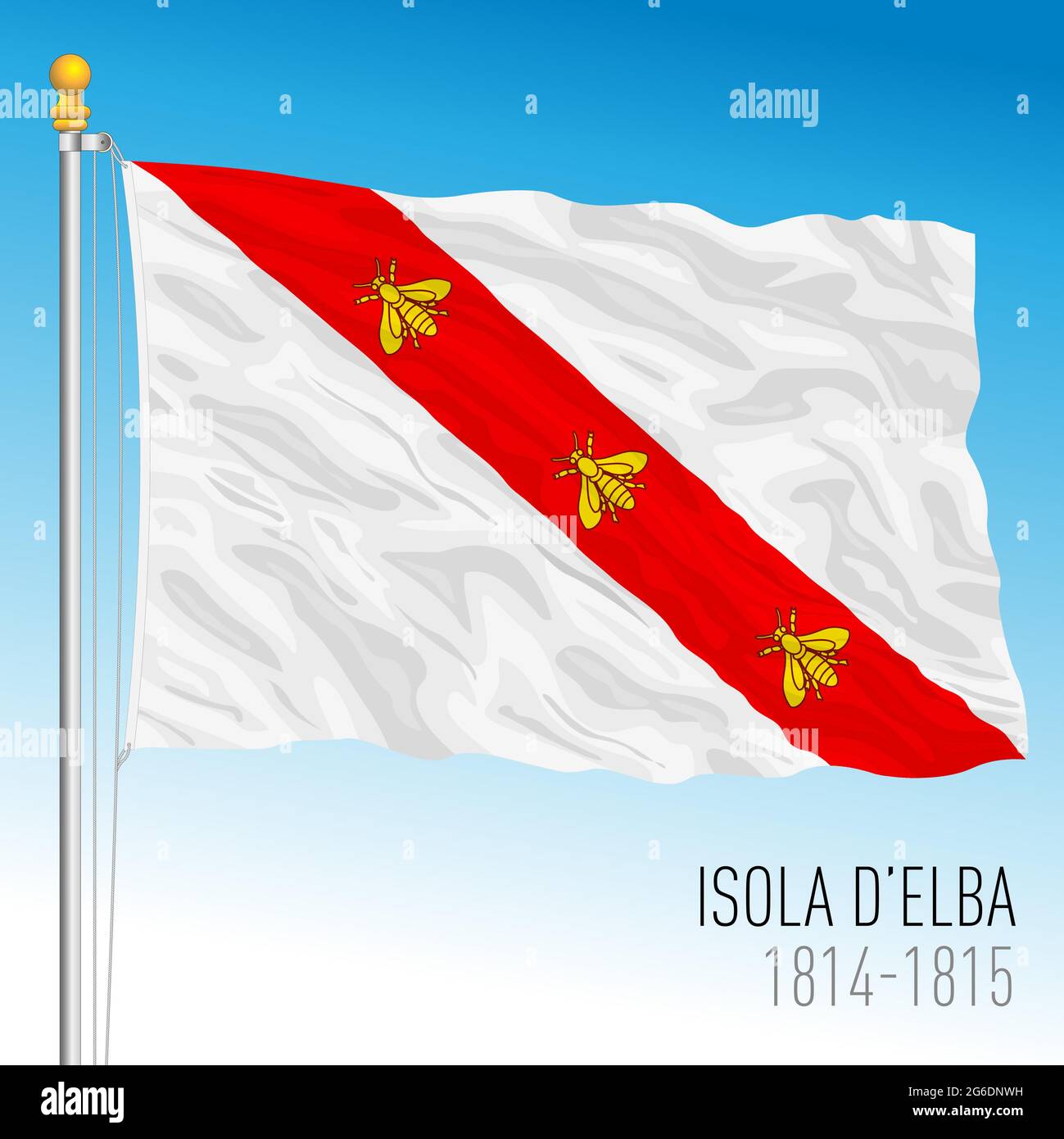 Island of Elba historical flag, Tuscany, Italy, vector illustration, 1814 - 1815 Stock Vector