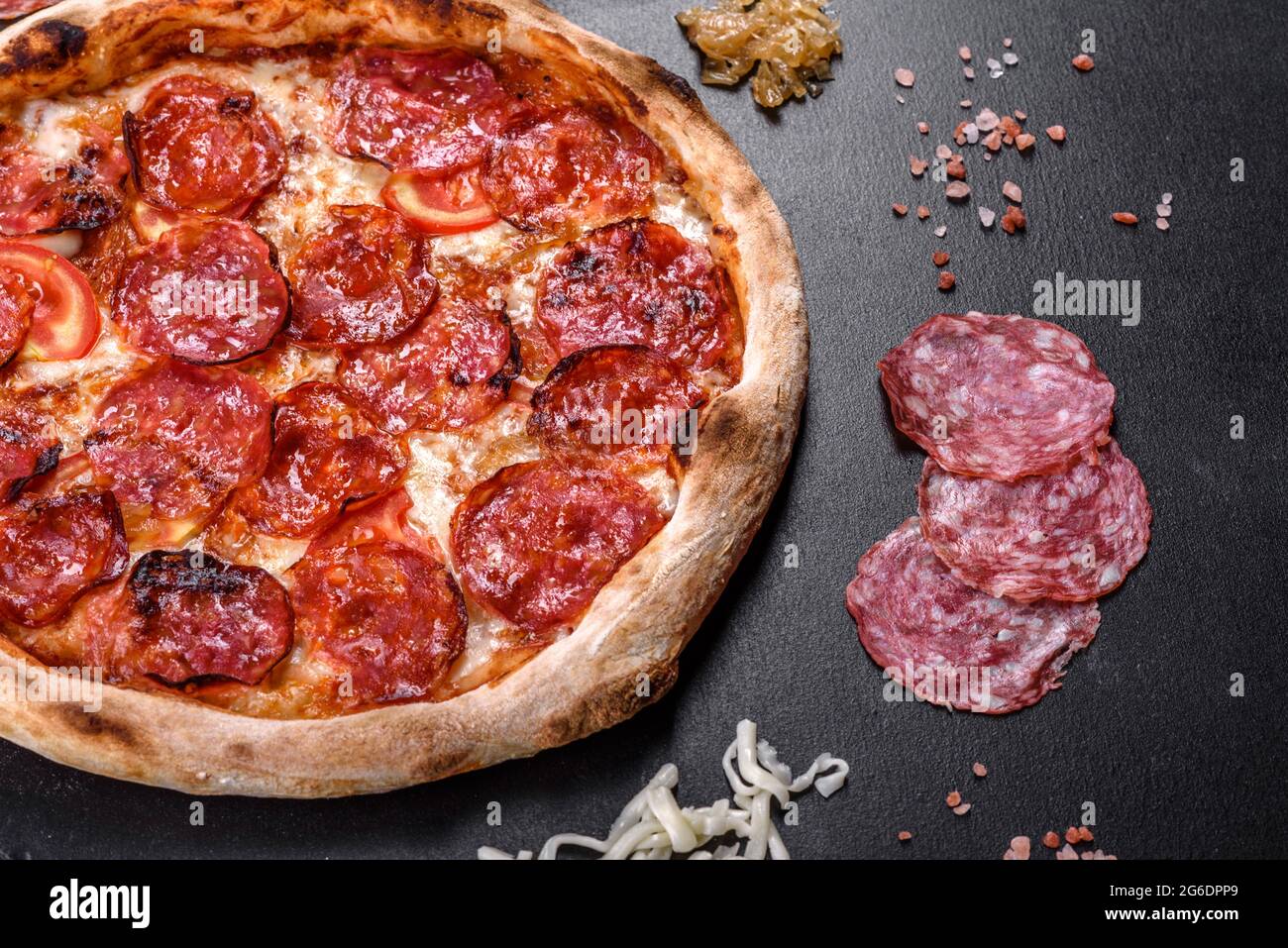 Pepperoni pizza with pizza sauce, mozzarella cheese and pepperoni