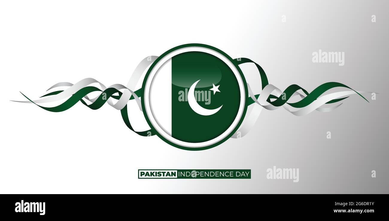 Pakistan Independence Day design with Pakistan circle flag and flying ribbon. Good template for Pakistan National Day design. Stock Vector