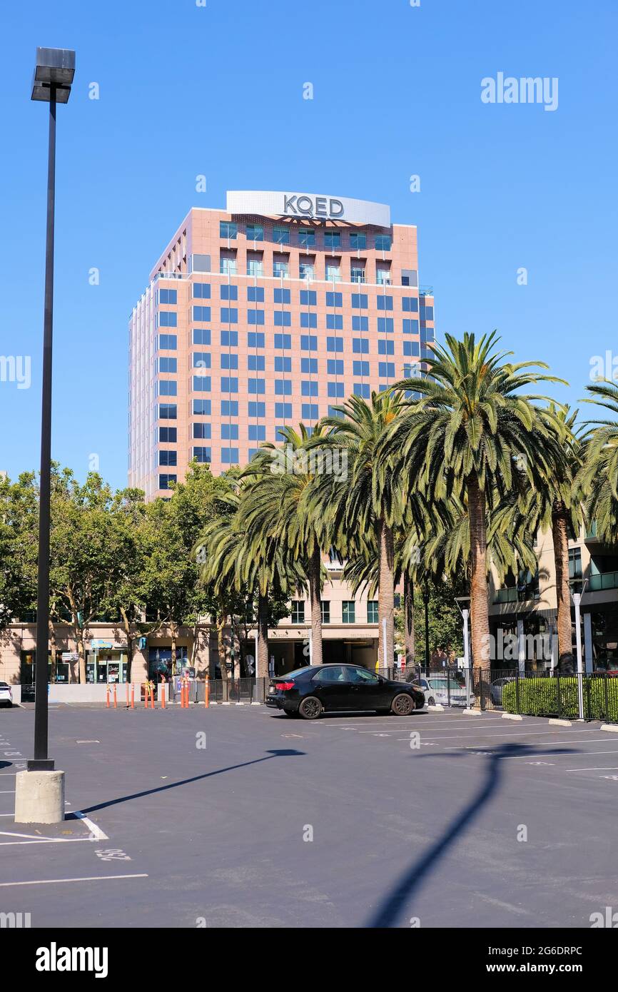 The KQED building in Downtown San Jose at 50 West San Fernando Street, San Jose, California; the radio and television stations home in Silicon Valley. Stock Photo