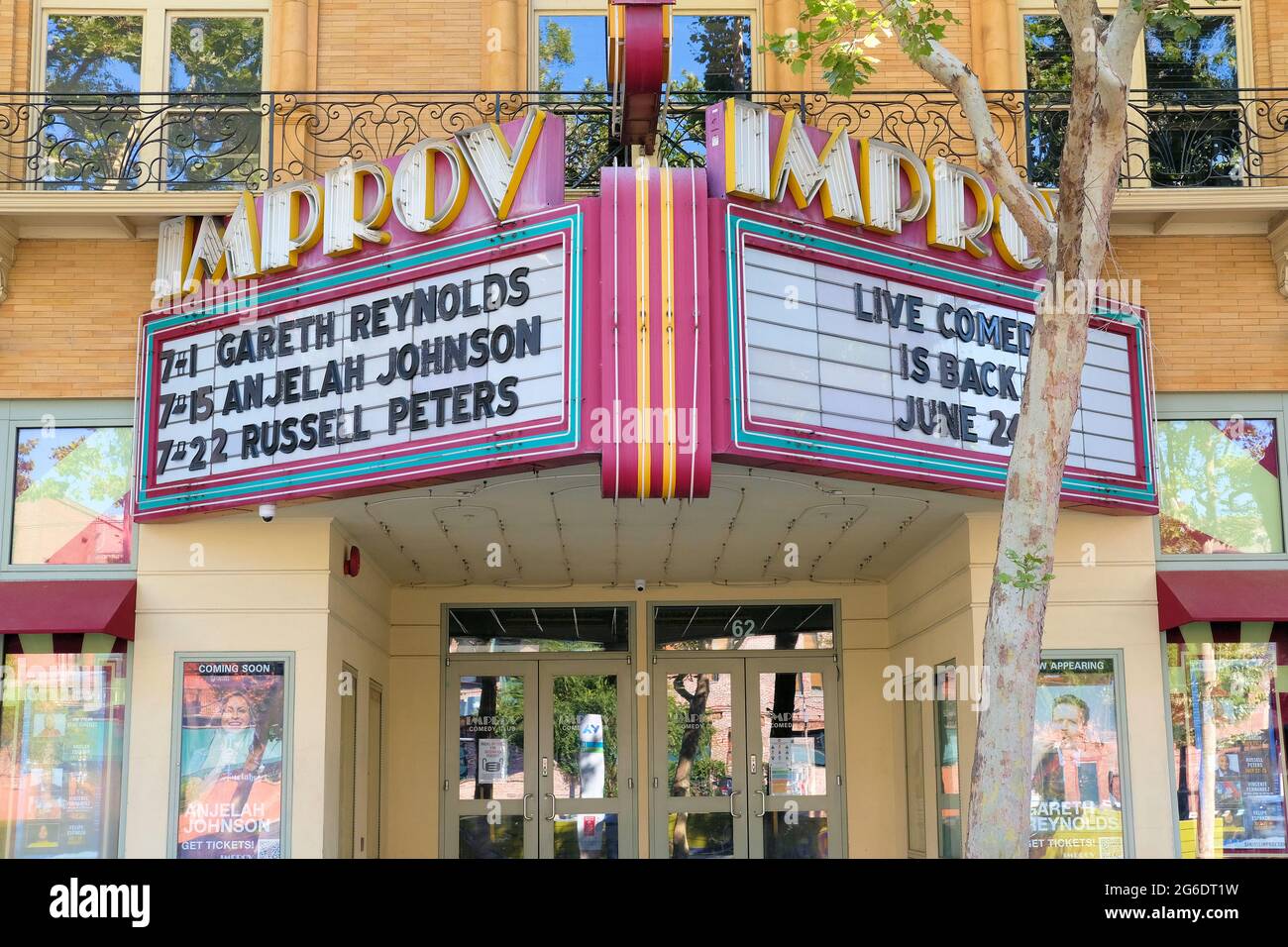 Marque at the San Jose Improv, an Improvisation Comedy Club venue located in downtown San Jose, California. Stock Photo