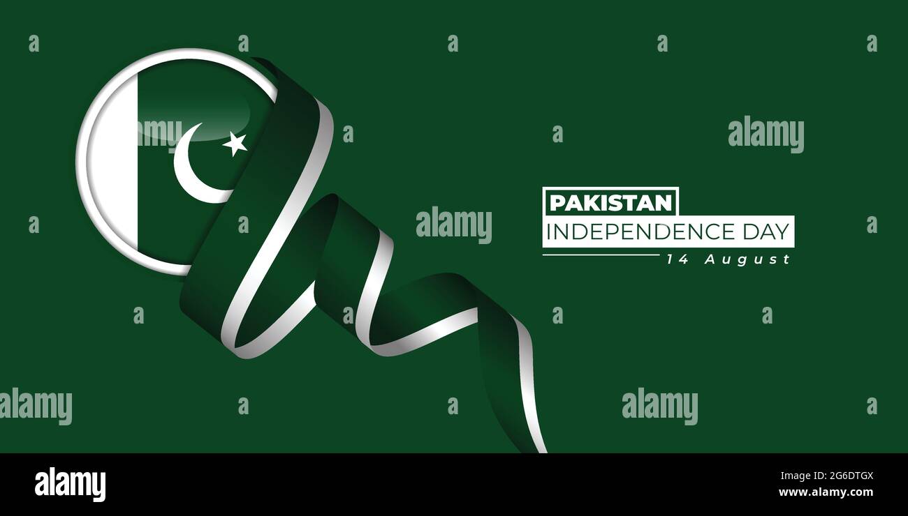 Pakistan Independence Day with Pakistan circle flag and flying ribbon design. Good template for Pakistan National Day design. Stock Vector