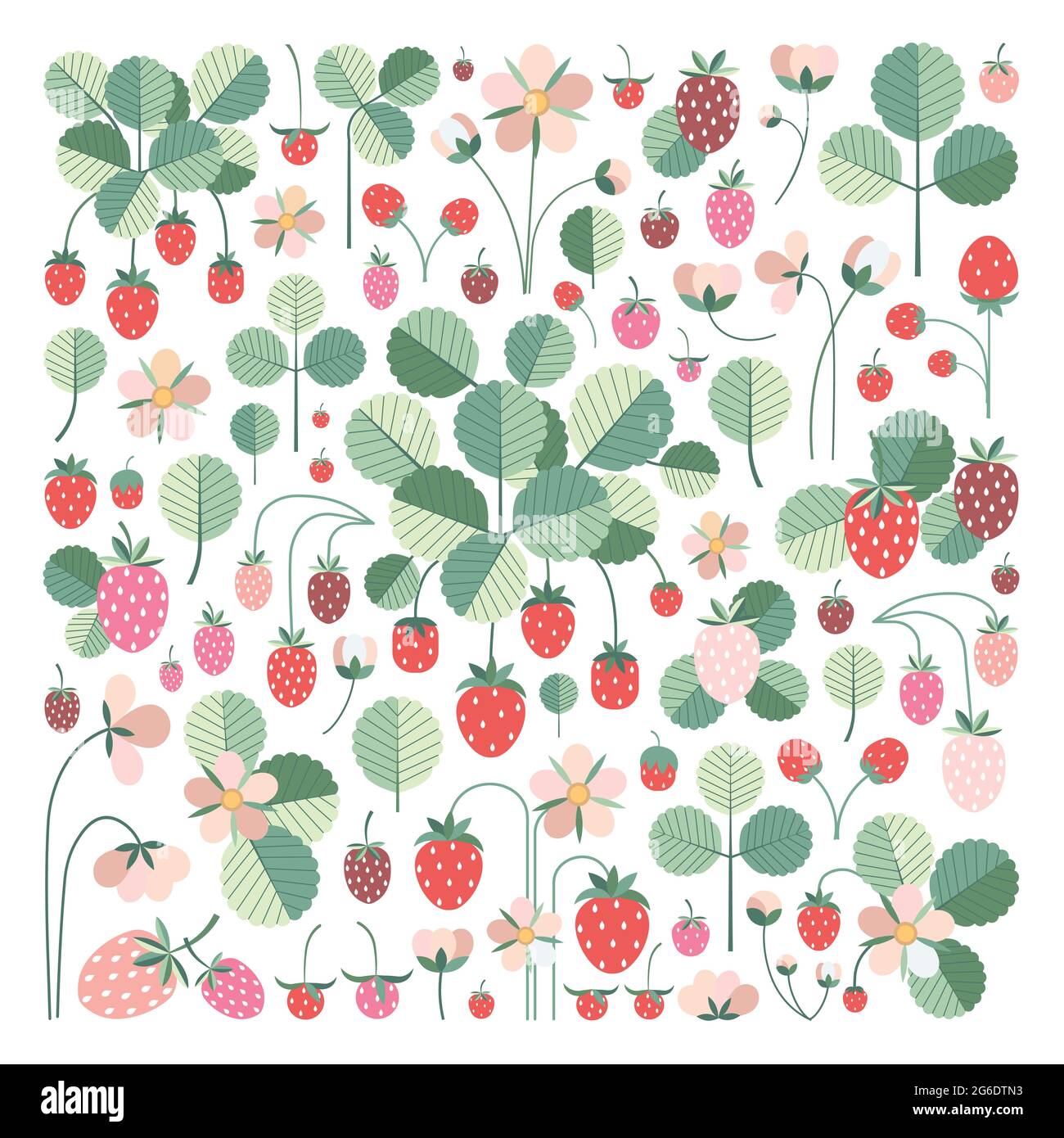 Garden Strawberry Set with Red Berries and Twigs Stock Vector