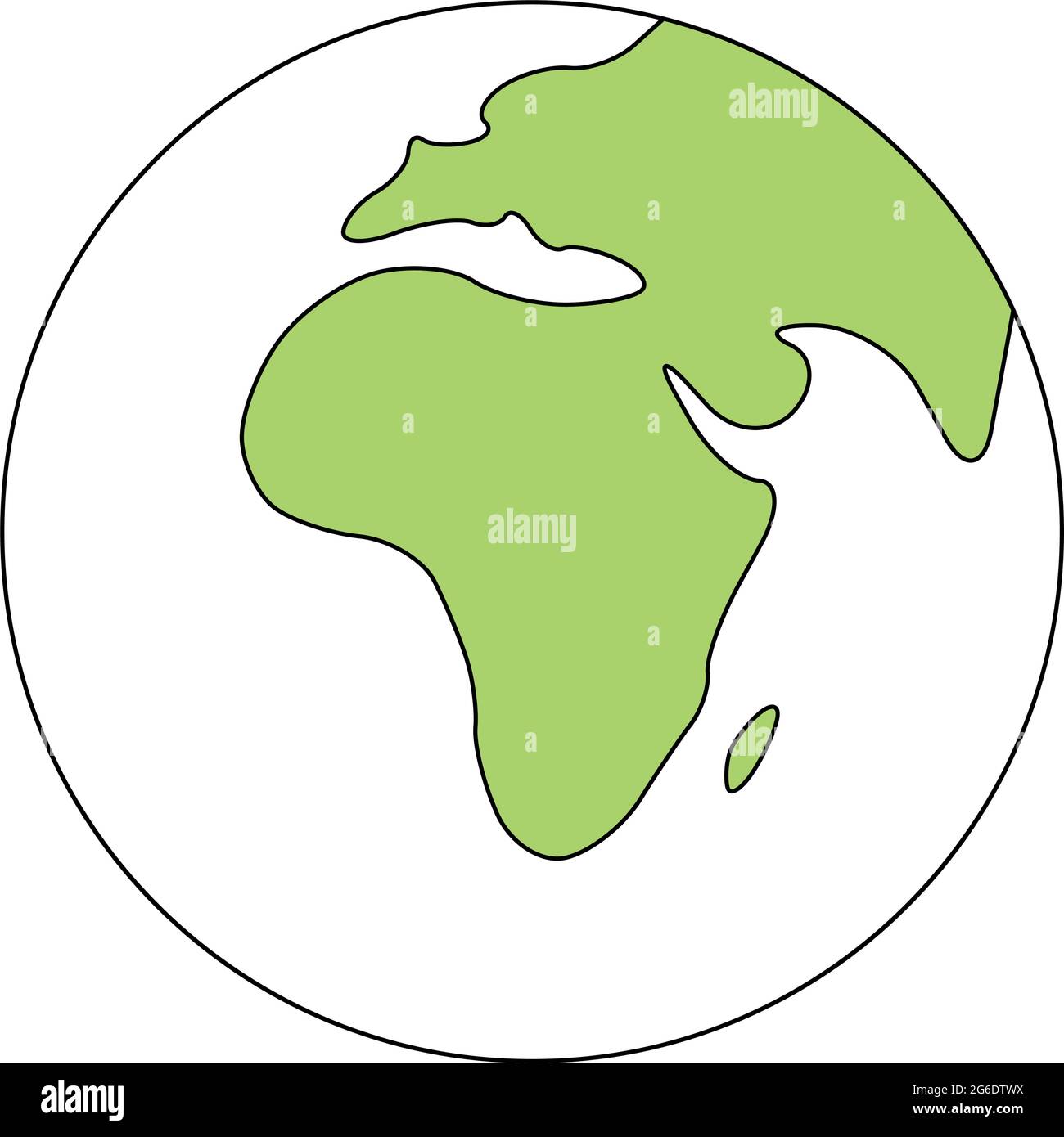 Simplified outline Earth globe with map of World focused on Africa. Vector illustration Stock Vector