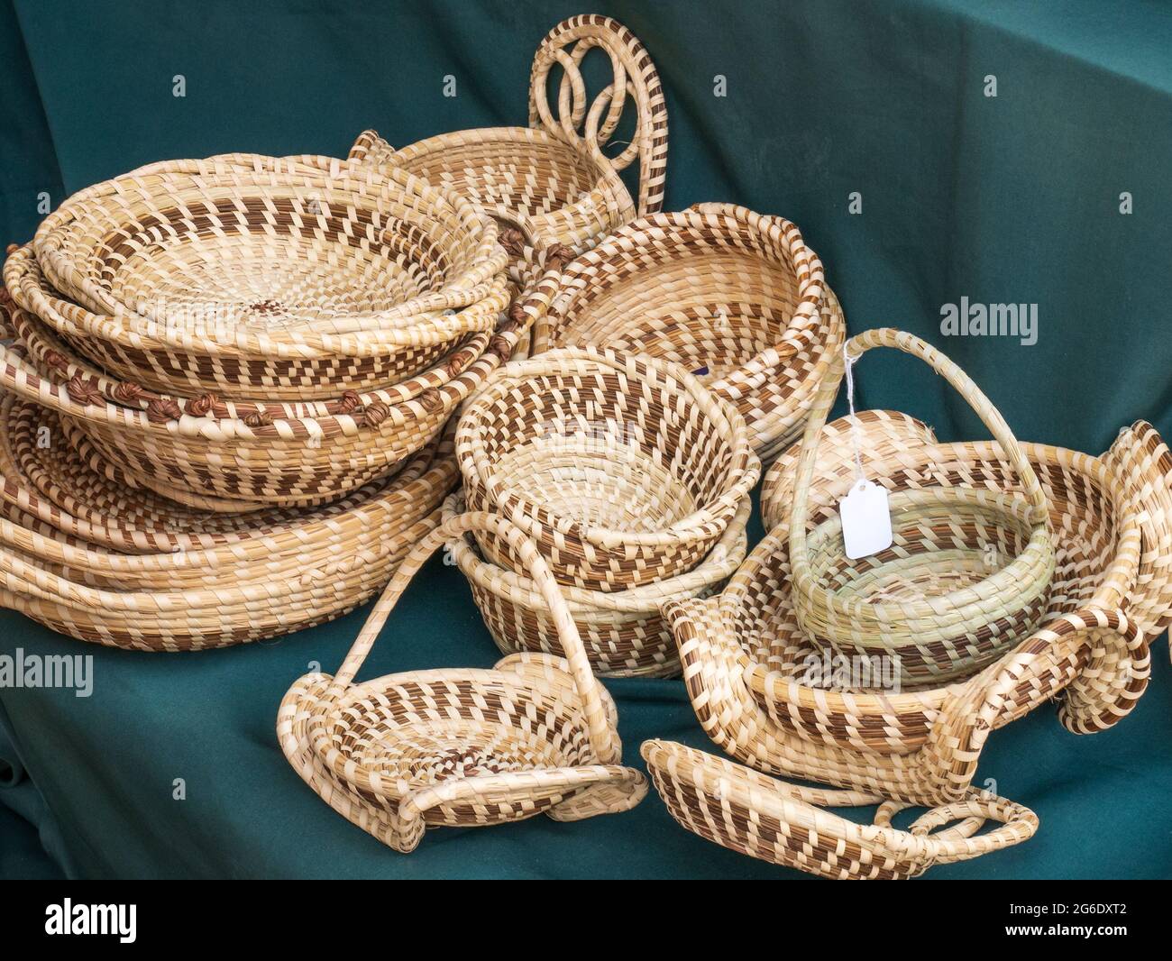 pile of handcrafted sweet grass baskets for sale Stock Photo Alamy