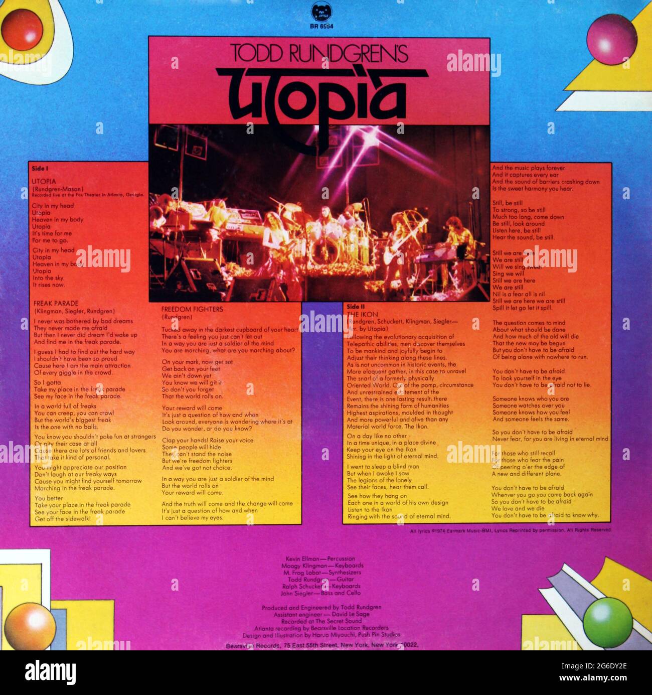 Tod Rundgren: 1974. LP back cover: Tod Rundgren's Utopia Stock Photo