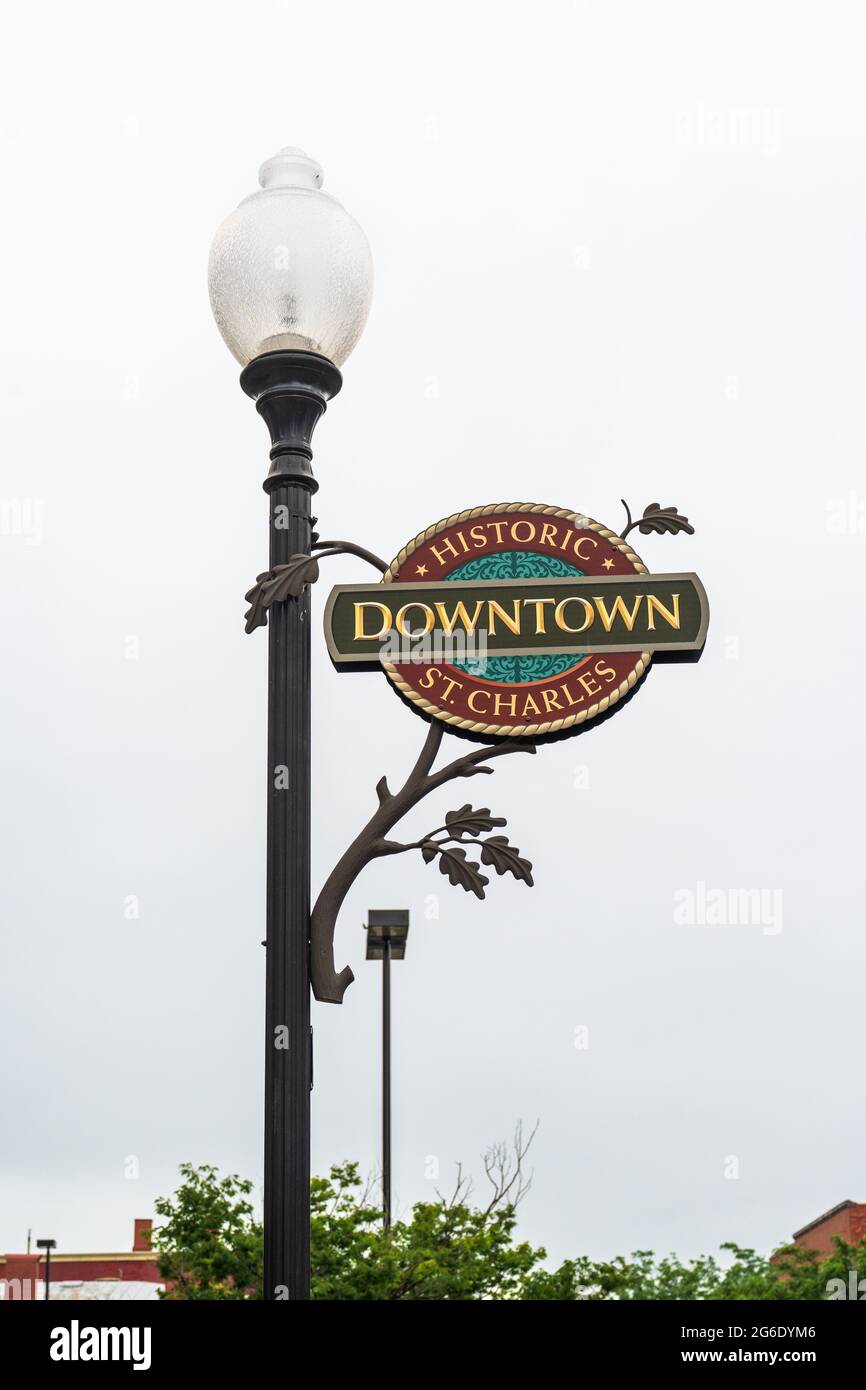 St. Charles, MO - June 8, 2021: Historic Downtown Saint Charles, the first permanent European settlement on the Missouri River, was considered the las Stock Photo