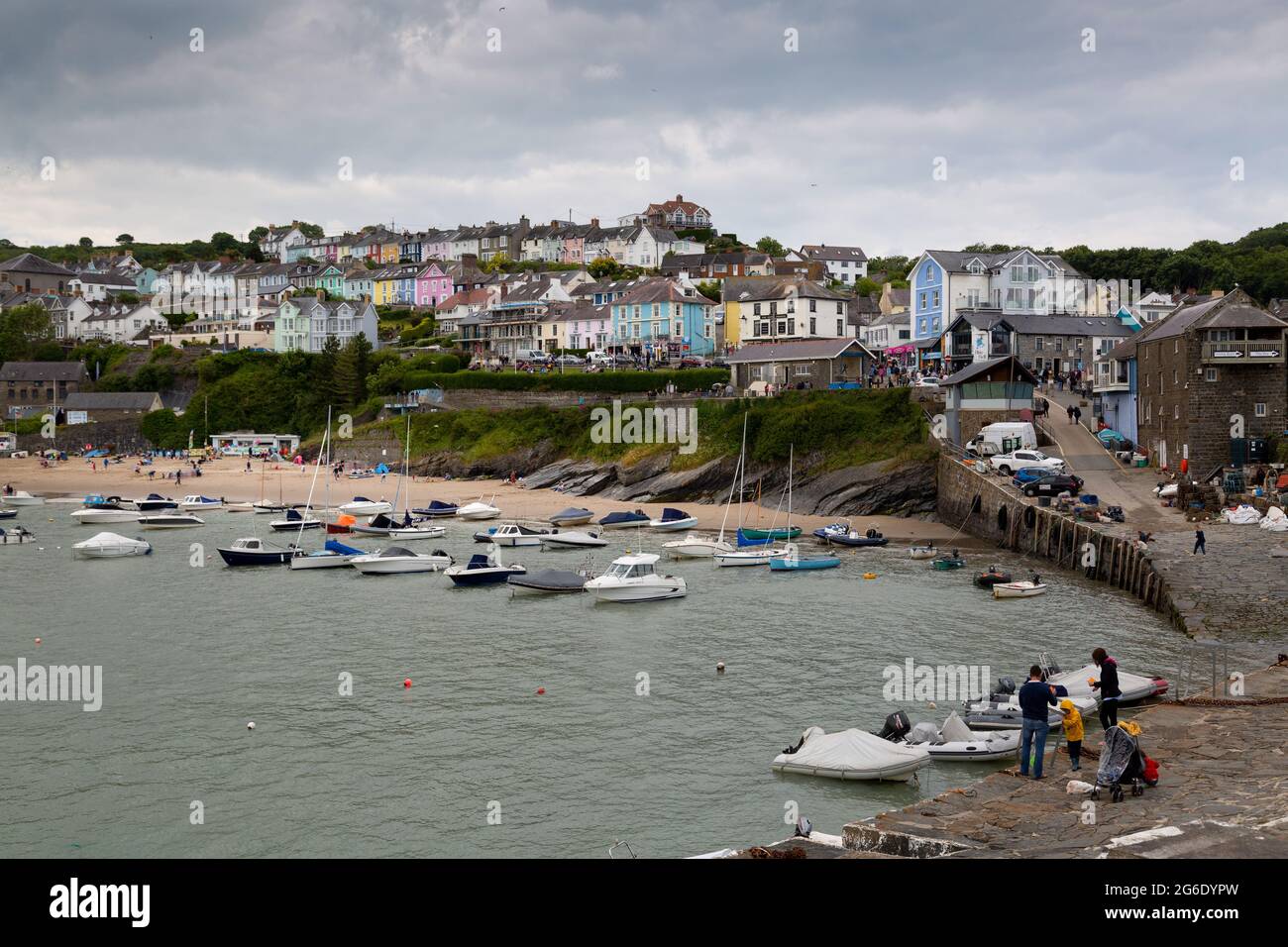 Editorial New Quay, UK - June 27, 2021: Once a quiet fishing village New Quay is now a top holiday destination on the West Wales coast in the UK. Stock Photo