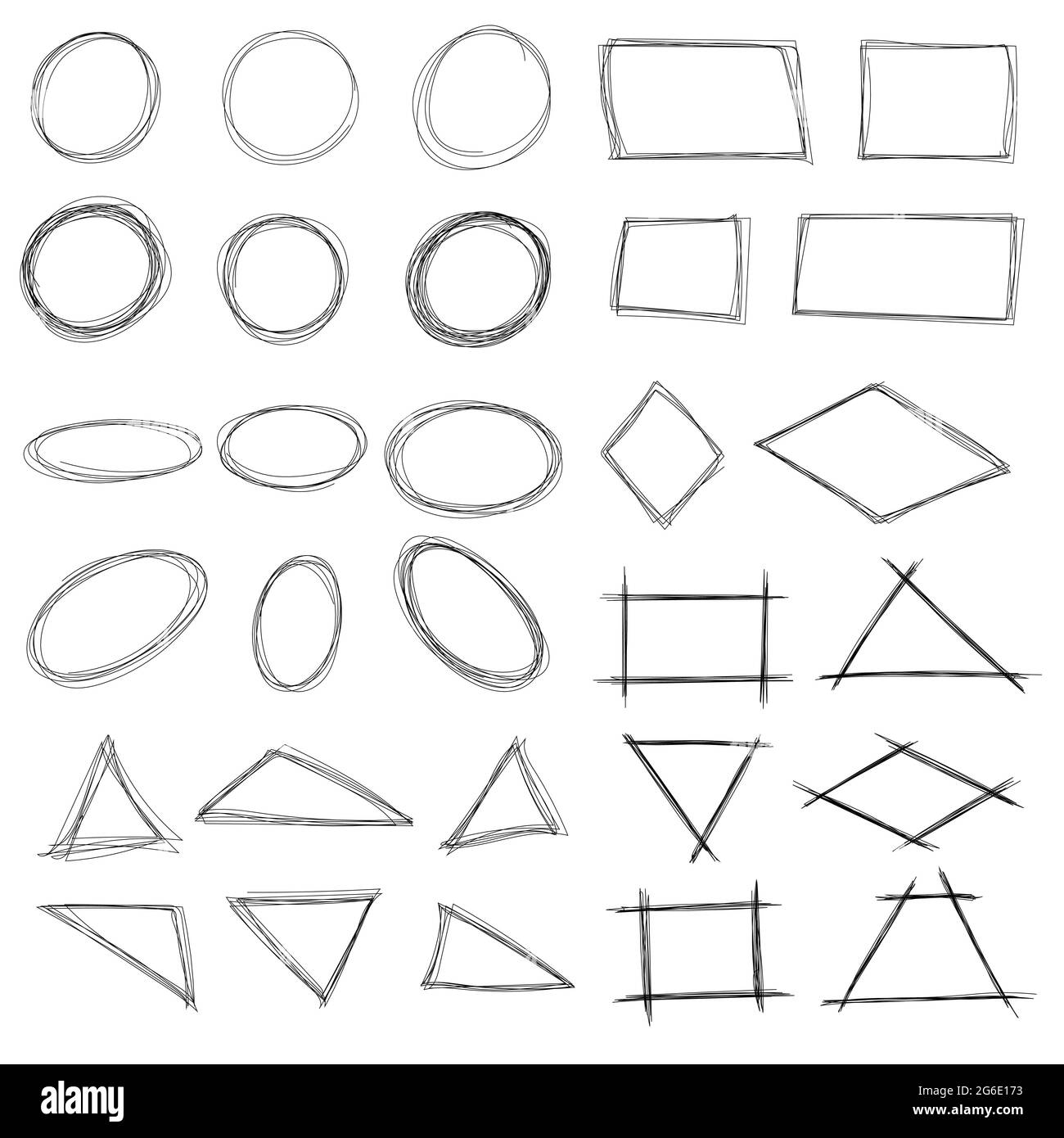Highlight scribble frame of different shapes - ink pen scrawl borders. Stock Vector