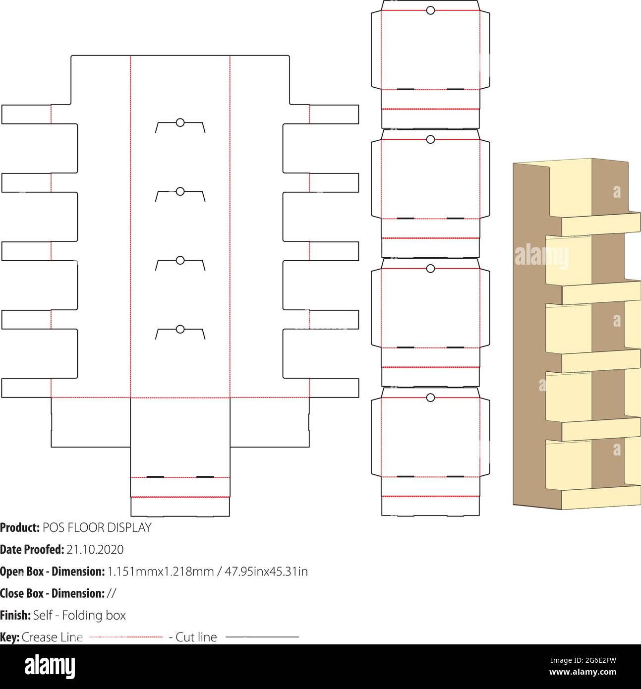 Point of sale floor display packaging design template selffold die cut