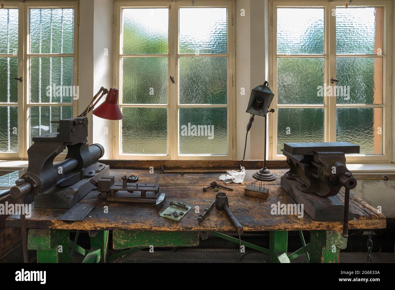 Germany Workbench Workbench with vice in a workshop for car valves, Industrial Museum ...