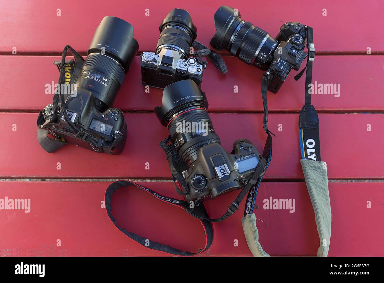 Photographers take a break, cameras, Germany Stock Photo Alamy