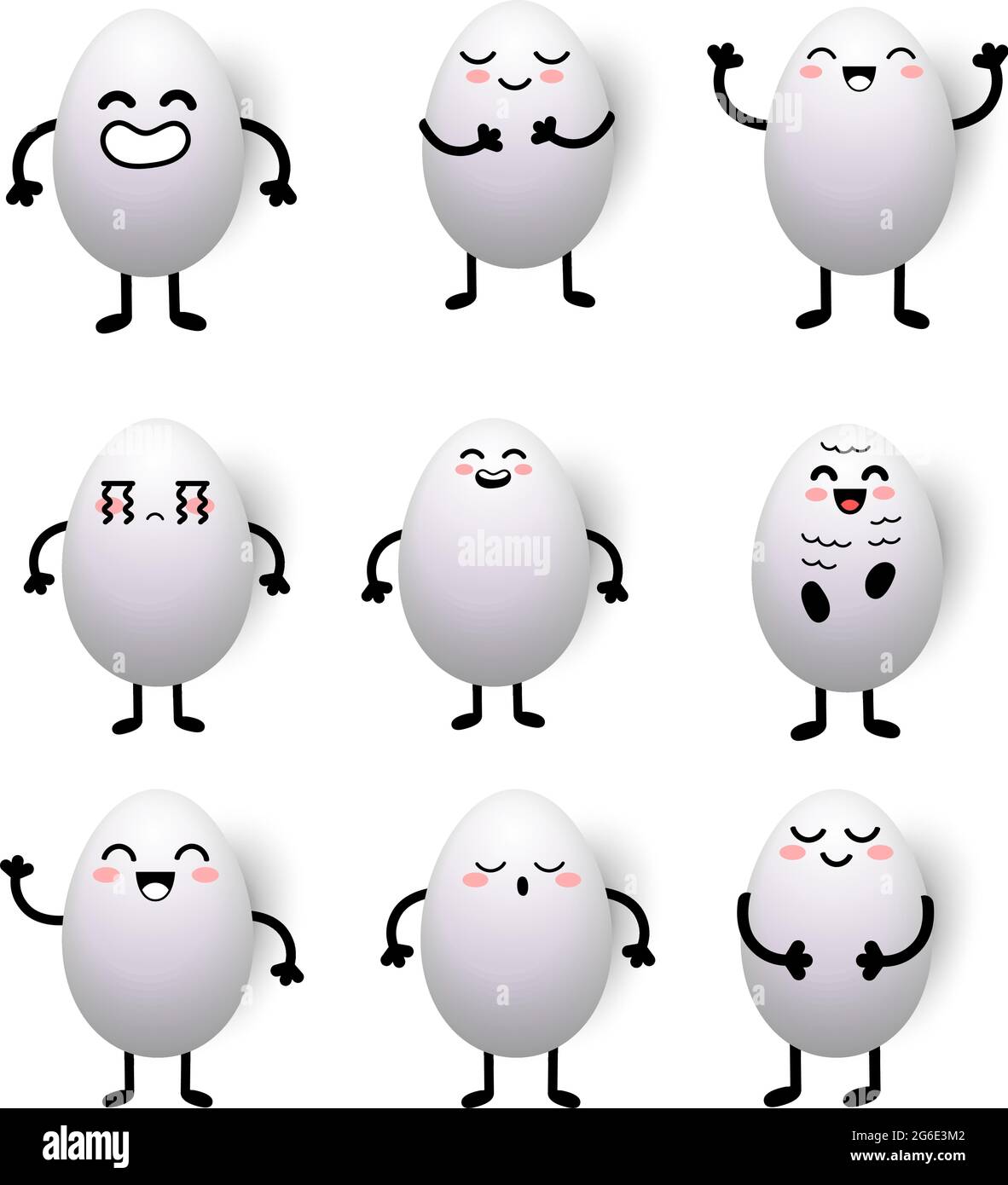 Happy Easter white eggs nine different face cartoon isolated on white background - vector illustration Stock Vector