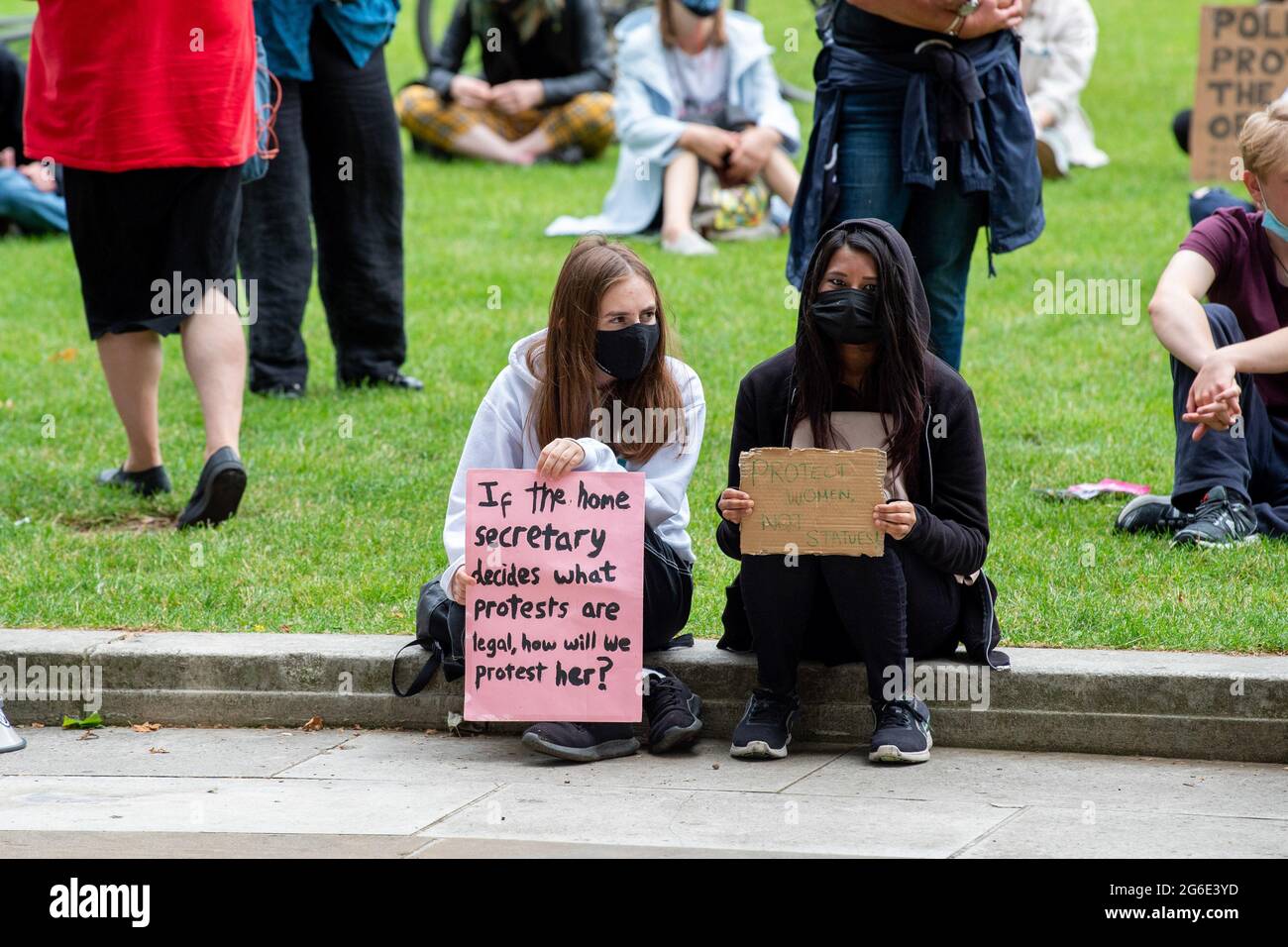 London, UK. 05th July, 2021. Protesters hold placards during the ...