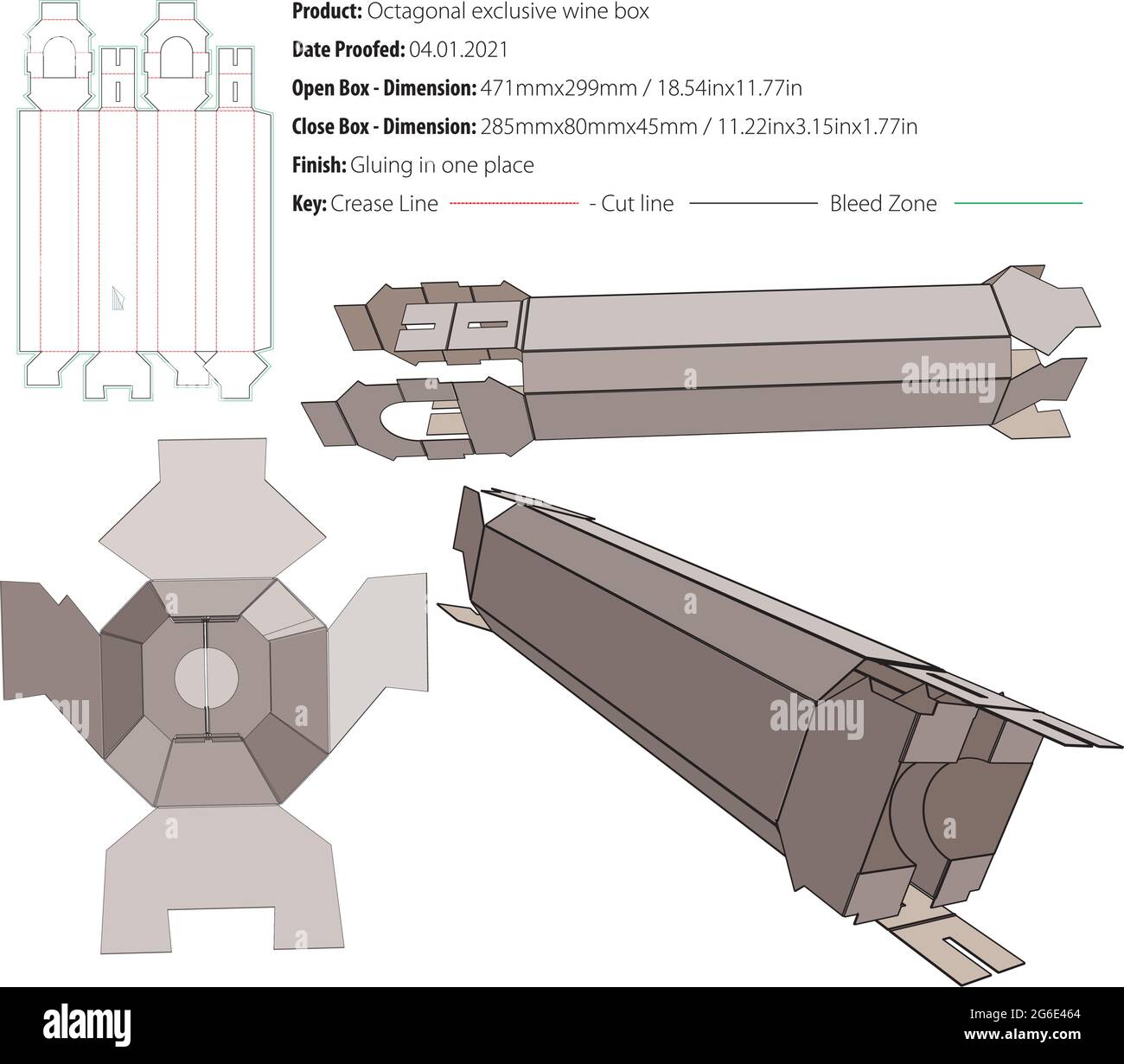 Octagonal exclusive wine box for one bottle packaging design template