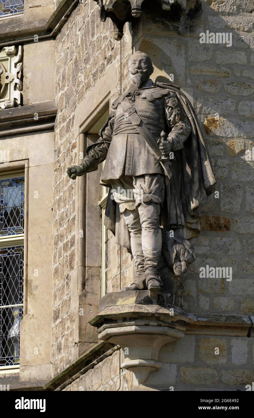 Statue of King Gustav Adolf of Sweden, Town Hall, Luetzen, Saxony-Anhalt, Germany Stock Photo