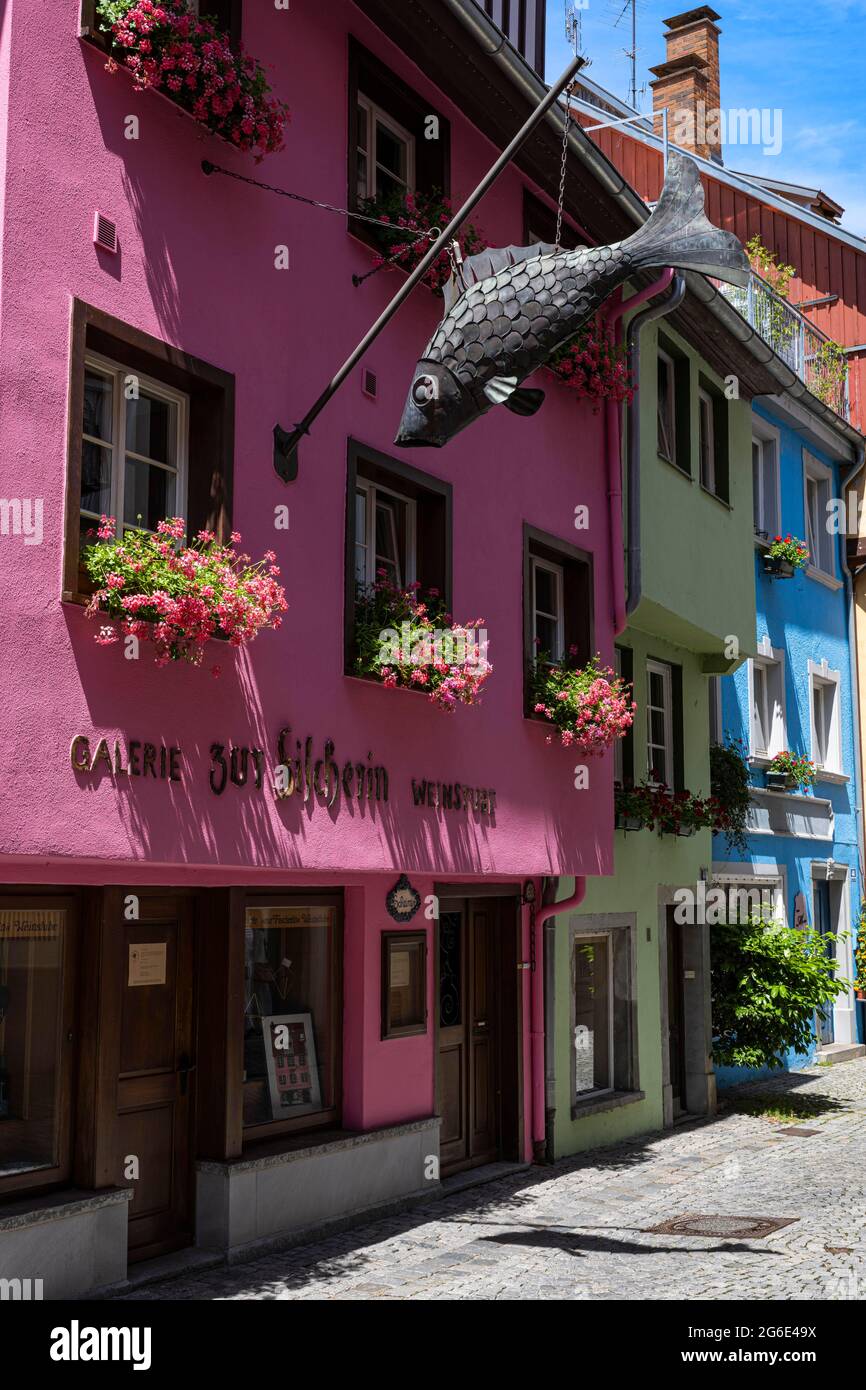 Historic townhouses in the old town of Lindau, Lindau Island, Lindau am