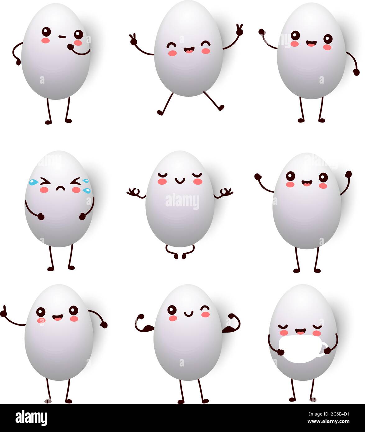 Happy Easter white eggs nine different face cartoon isolated on white background - vector illustration Stock Vector