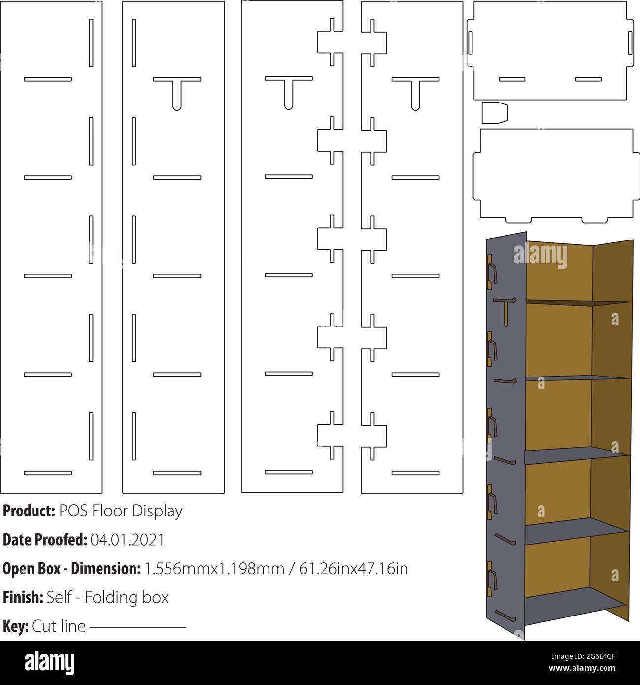 Point of sale floor display packaging design template selffold die cut