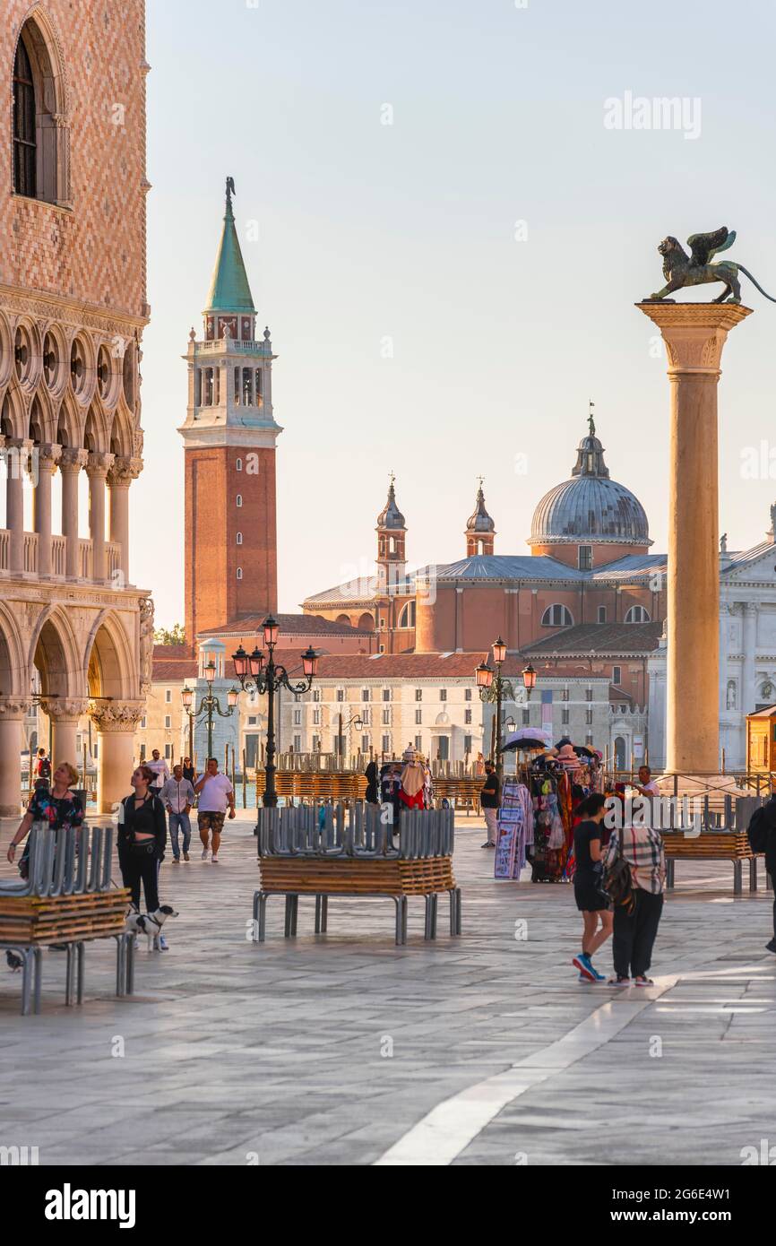 Doge's Palace and Isola di San Giorgio Maggiore with Church of San Giorgio Maggiore, Venice, Veneto, Italy Stock Photo