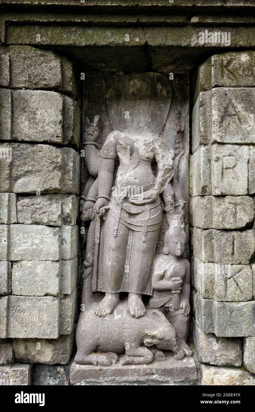 Headless Durga sculpture at Selogriyo temple, Java Island, Indonesia Stock Photo