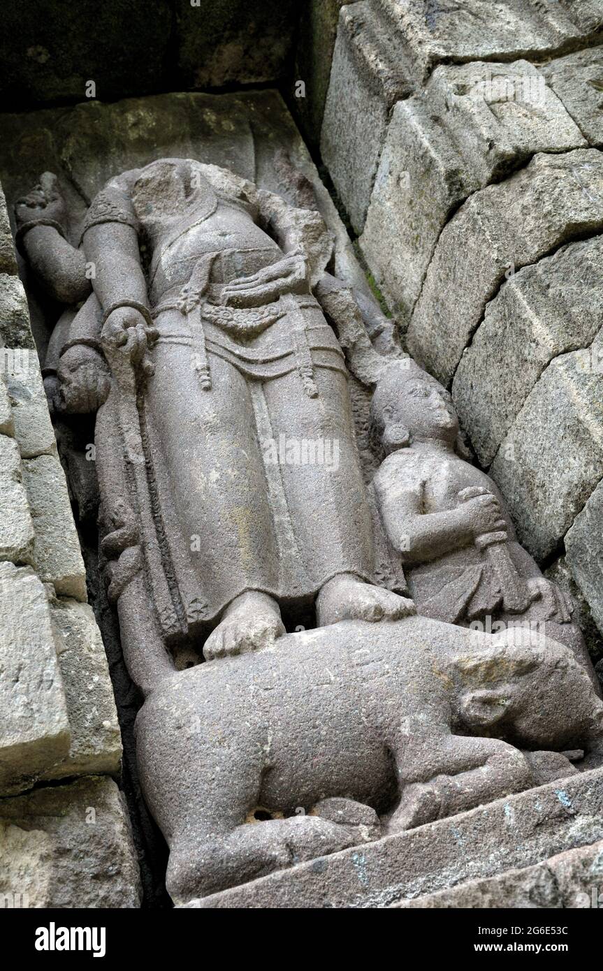 Decapitated sculpture of Durga at the temple of Selogriyo, Java Island, Indonesia Stock Photo