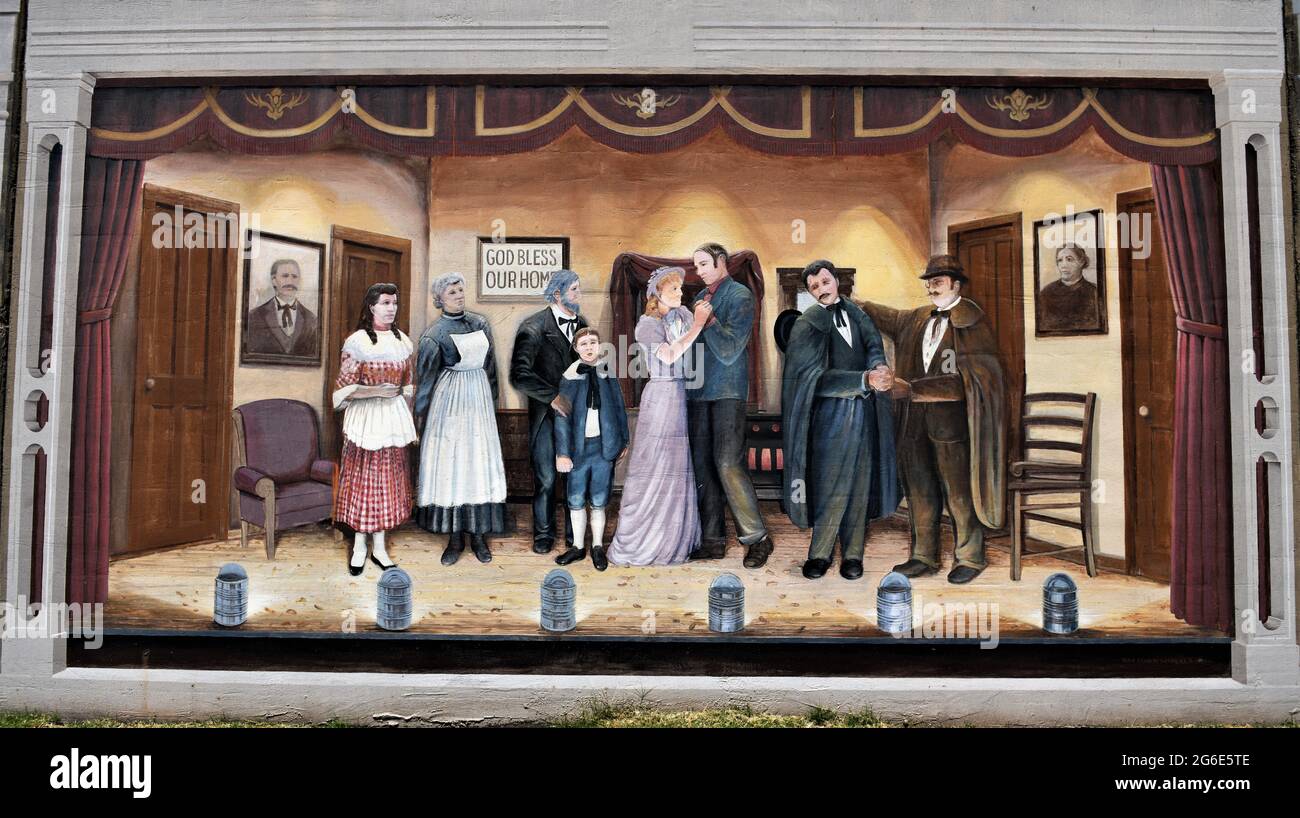 The Riverfront Mural for the melodrama, Gold in the Hills. The play has been performed in Vicksburg, Mississippi since 1936. Stock Photo
