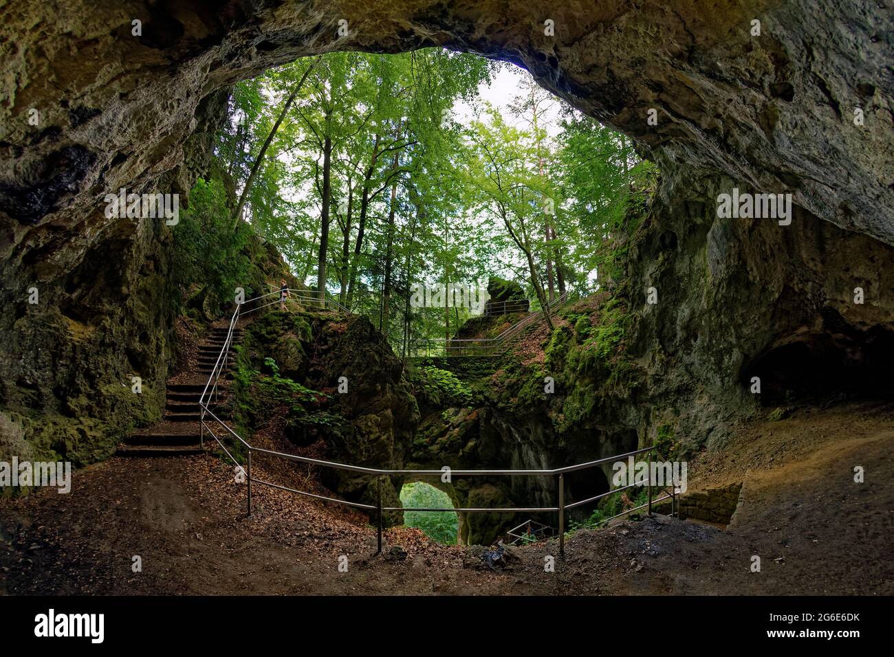 Versturzhoehle Riesenburg, natural karst cave ruin of Frankendolomite, geotope, natural monument, near Engelhardsberg, district of Markt Wiesenttal Stock Photo