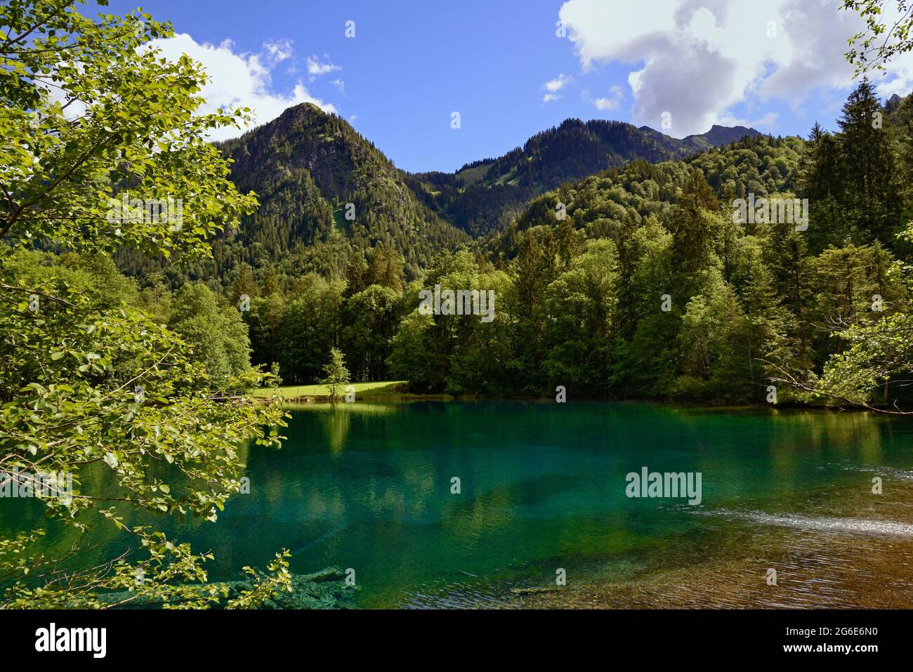 Mountain lake, Christlessee with clear turquoise water, Trettachtal, Allgaeu Alps, Allgaeu, Bavaria, Germany Stock Photo