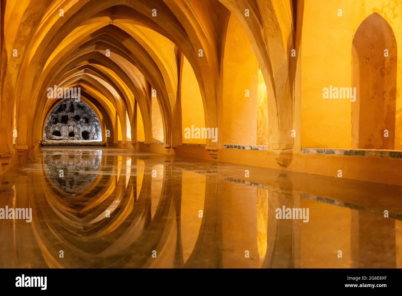 Historic water reservoir, Los Banos de Dona Maria de Padilla, Alcazar Palace, Seville, Andalusia, Spain Stock Photo