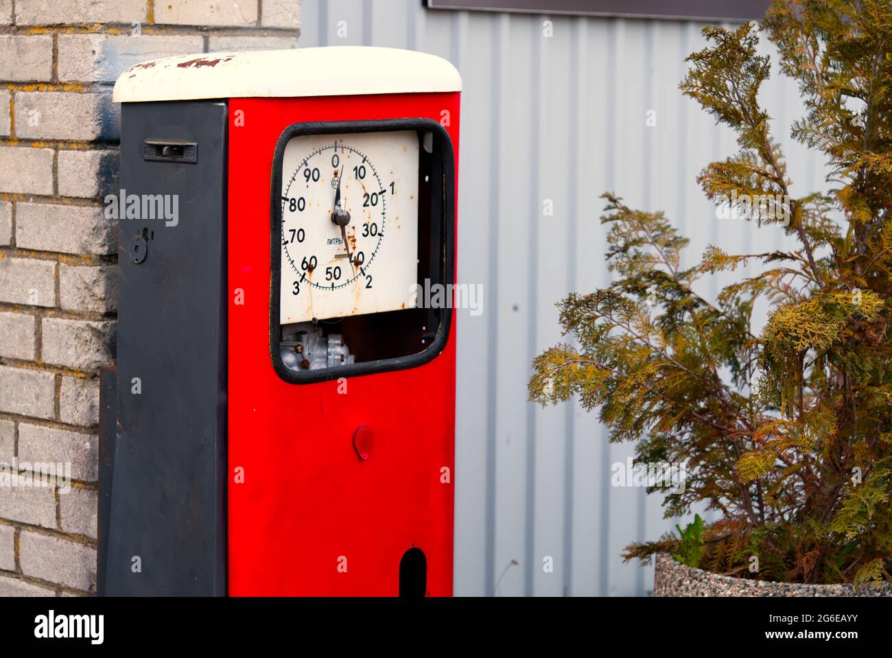 old Russian petrol station machine. Abandoned Gasoline pump Stock Photo