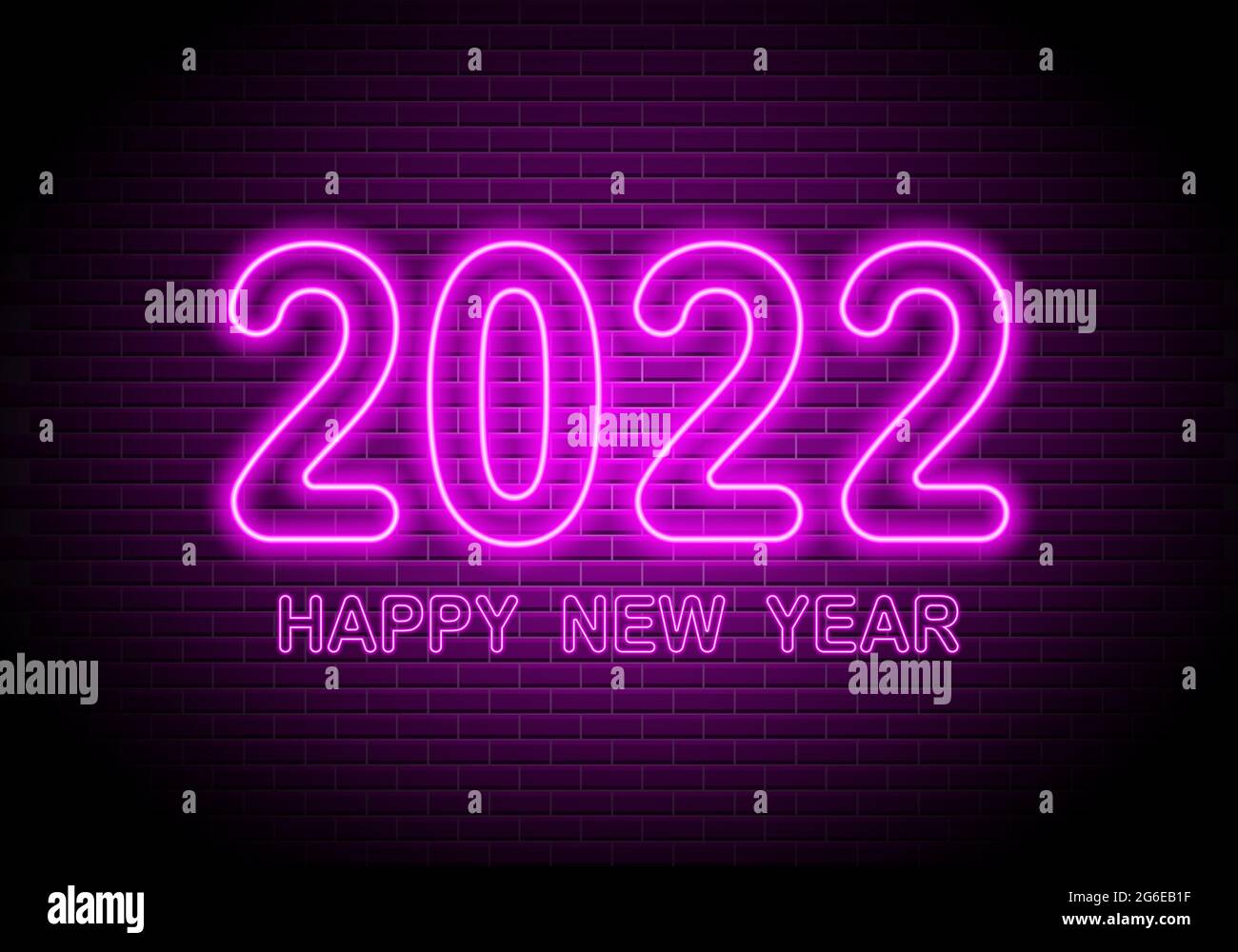 2022 numbers neon sign. Bright Happy New Year text on brick wall background.  Vector realistic illustration Stock Vector Image & Art - Alamy