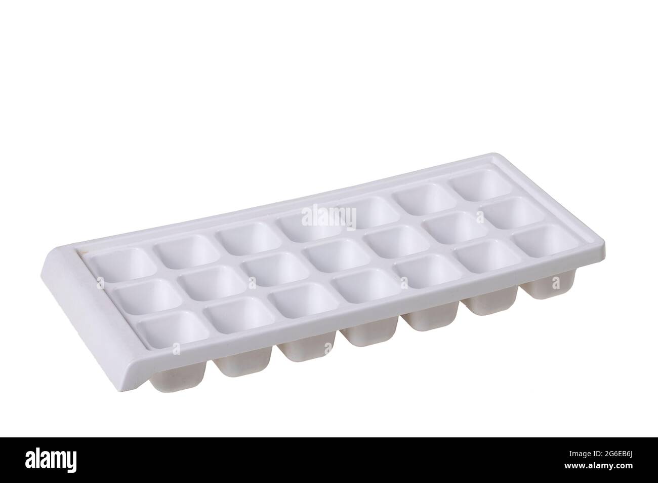 White ice bucket used in the freezer. Tray for freezing water in the shape of cubes. Isolated