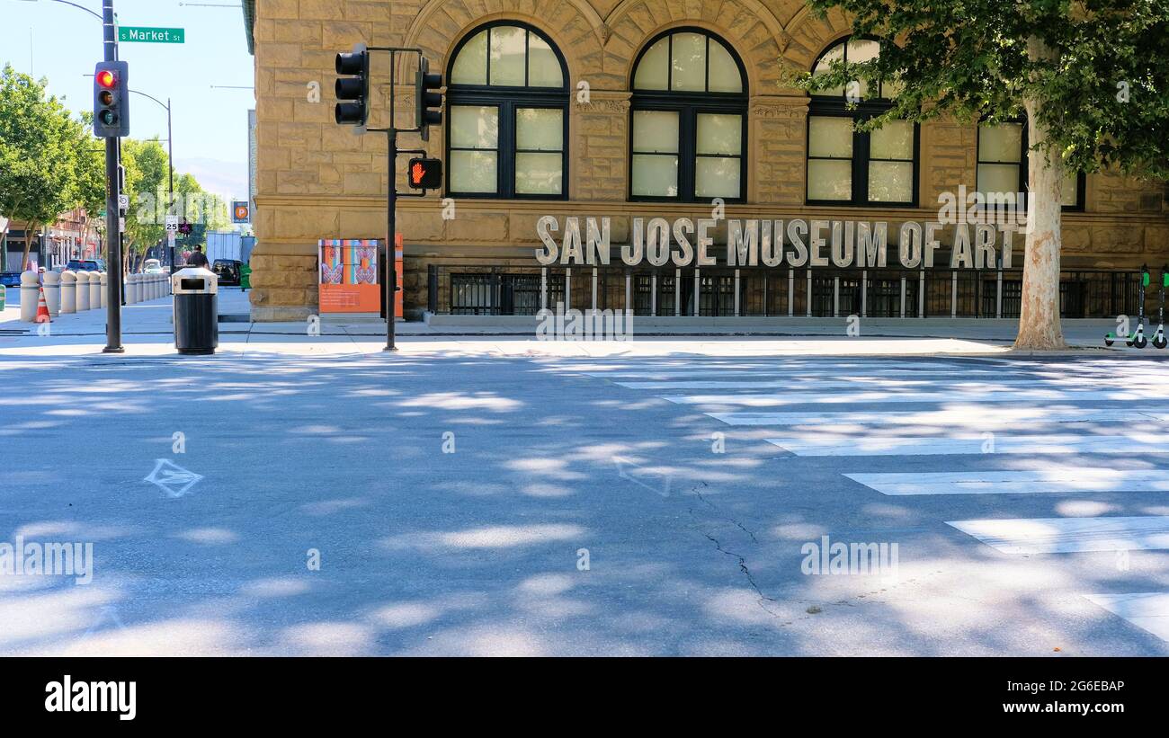 Exterior view of The San José Museum of Art (SJMA), a modern and contemporary art museum in downtown San Jose, California founded in 1969. Stock Photo