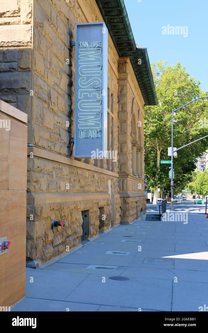 Exterior view of The San José Museum of Art (SJMA), a modern and contemporary art museum in downtown San Jose, California founded in 1969. Stock Photo