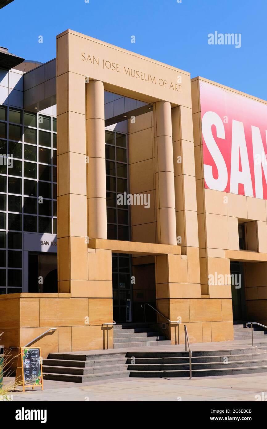 Exterior view of The San José Museum of Art (SJMA), a modern and contemporary art museum in downtown San Jose, California founded in 1969. Stock Photo