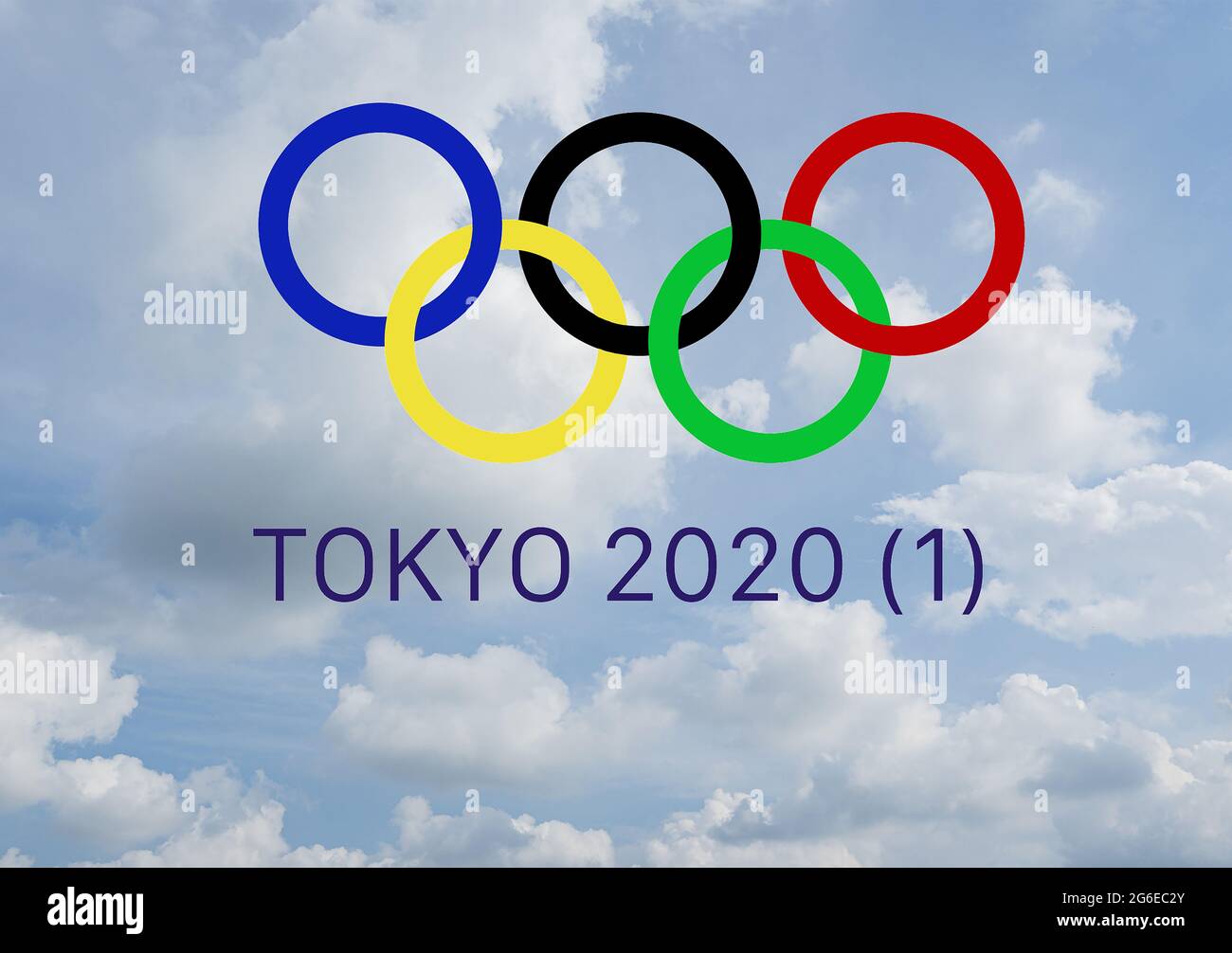 Udine, Italy, July 2021.  The concept of the confusion created by keeping the year 2020 in the symbol of the Tokyo Olympics, which instead take place Stock Photo
