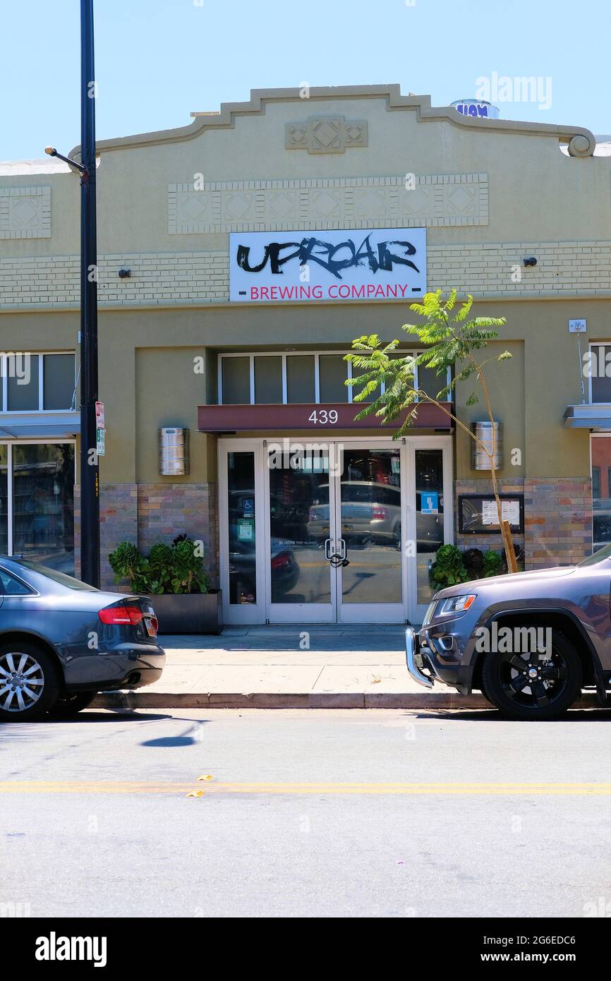 Exterior view of the Uproar Brewing Company, an independent micro brewery in downtown San Jose, California. Stock Photo