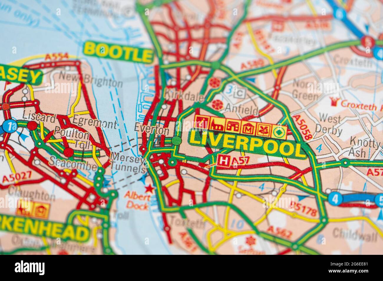 Liverpool In England Map A Macro Closeup Of A Page In A Printed Road Map Atlas Showing The City Of  Liverpool, England Stock Photo - Alamy