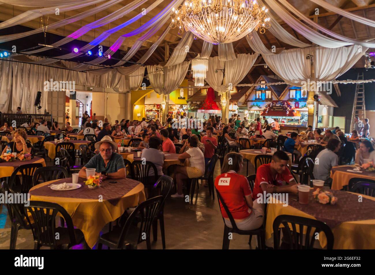 VILLA GENERAL BELGRANO, ARGENTINA - APR 3, 2015: German style beer hall in Villa General Belgrano, Argentina. Village now serves as a Germany styled t Stock Photo
