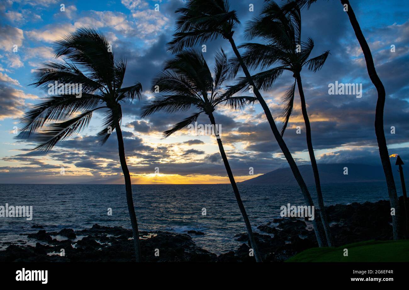 Shore dream tranquility. Scenic landscape view of beach on the Hawaiian Island of Maui. Stock Photo