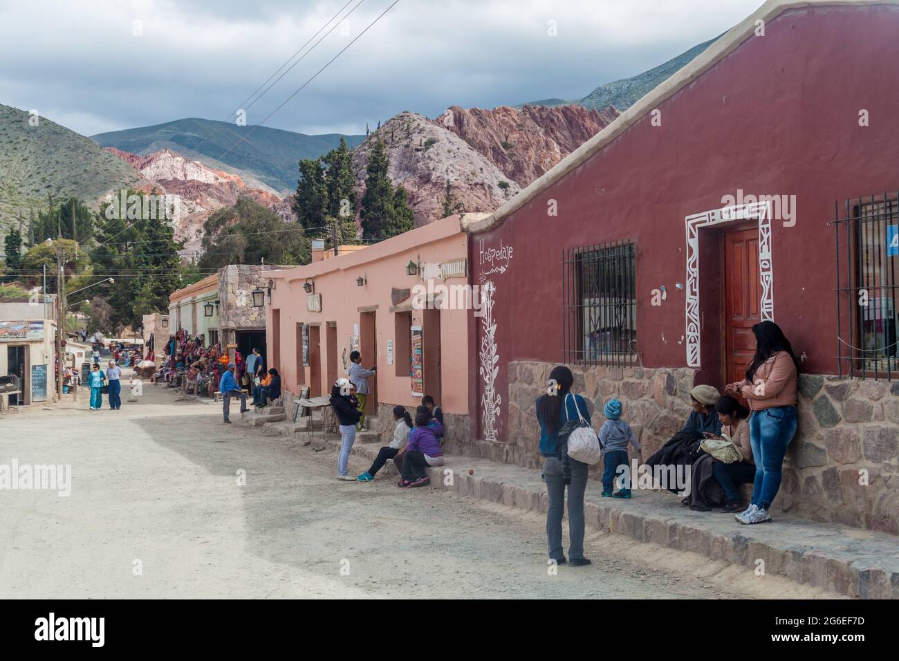 PURMAMARCA, ARGENTINA - APRIL 11, 2015: People on a street in Purmamarca village, Argentina Stock Photo