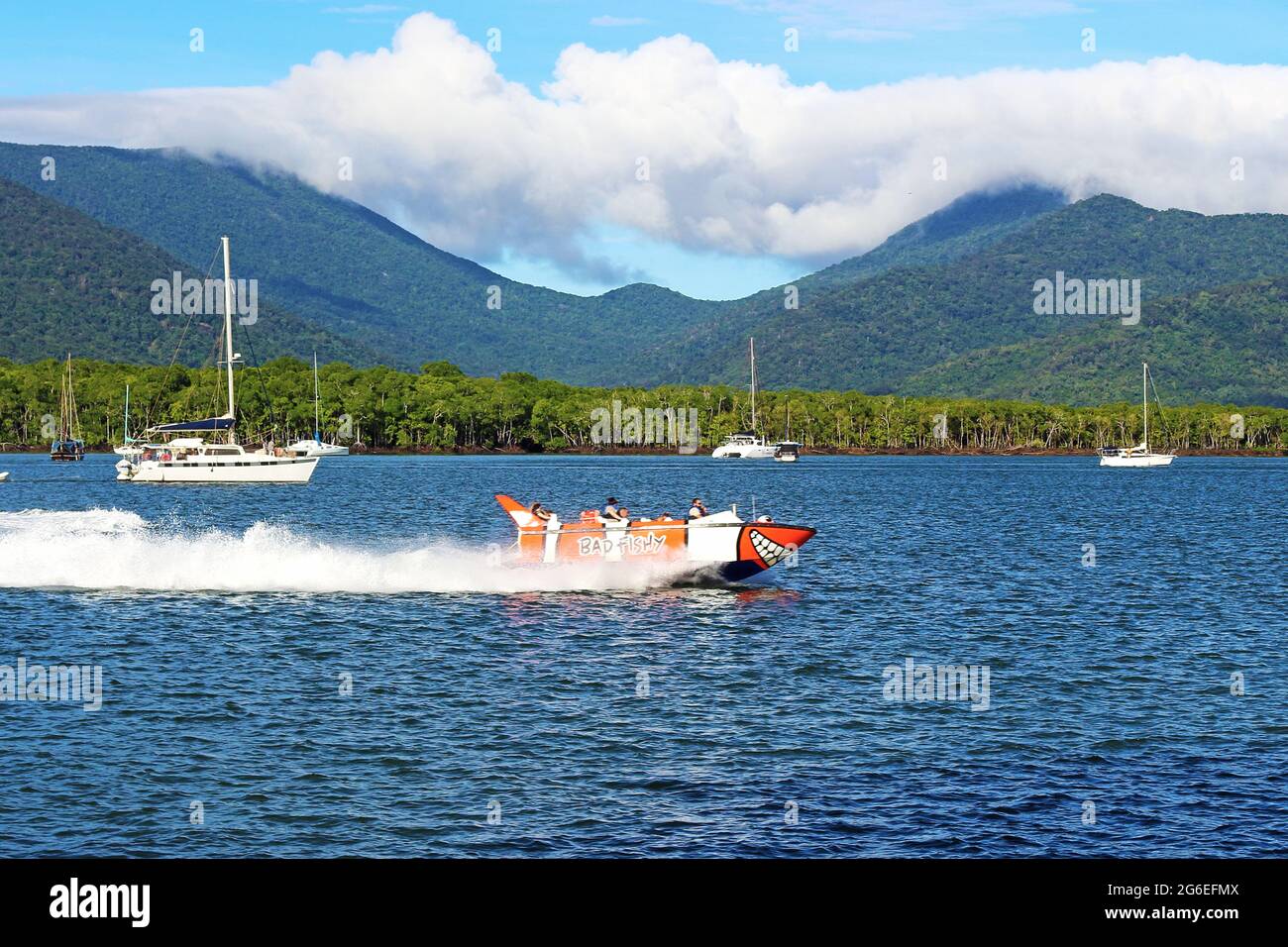 A good day for a Bad Fishy spin on Trinity Inlet Stock Photo