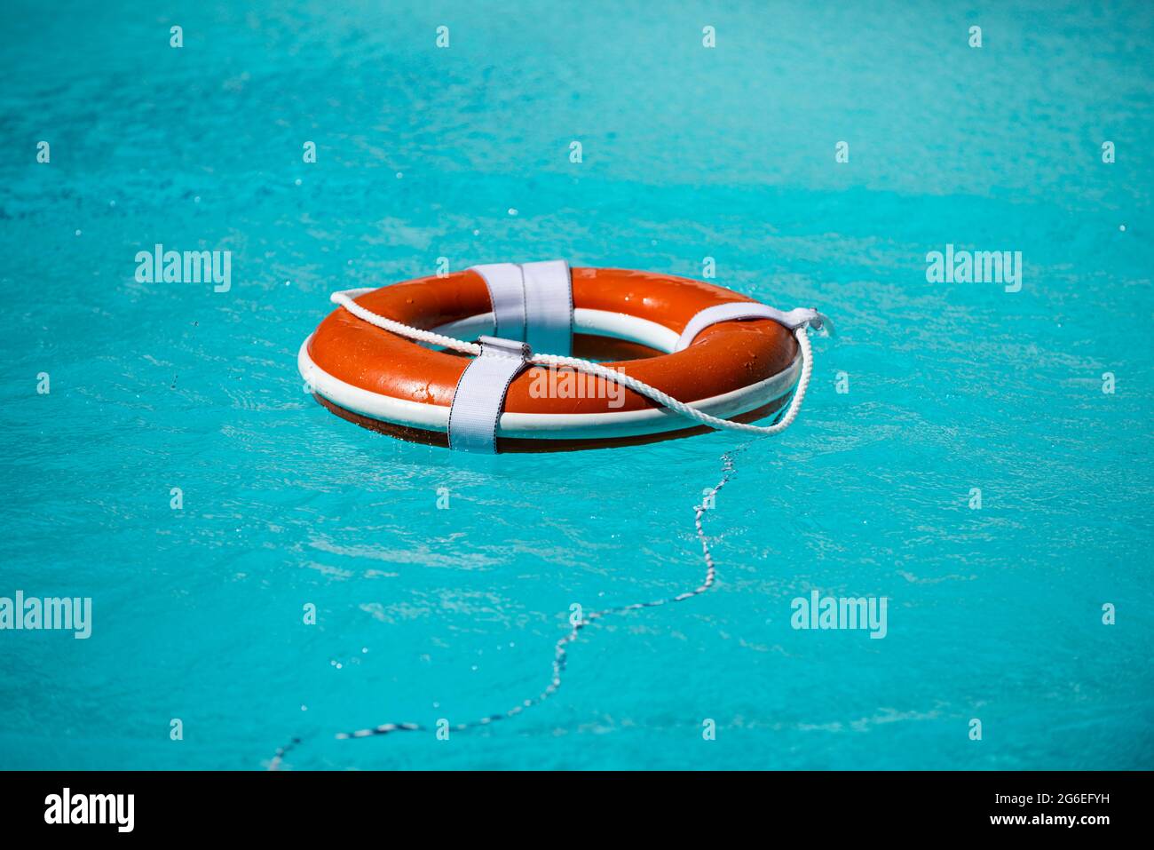 Life buoy for safety at pool in water. Safety equipment, rescue buoy