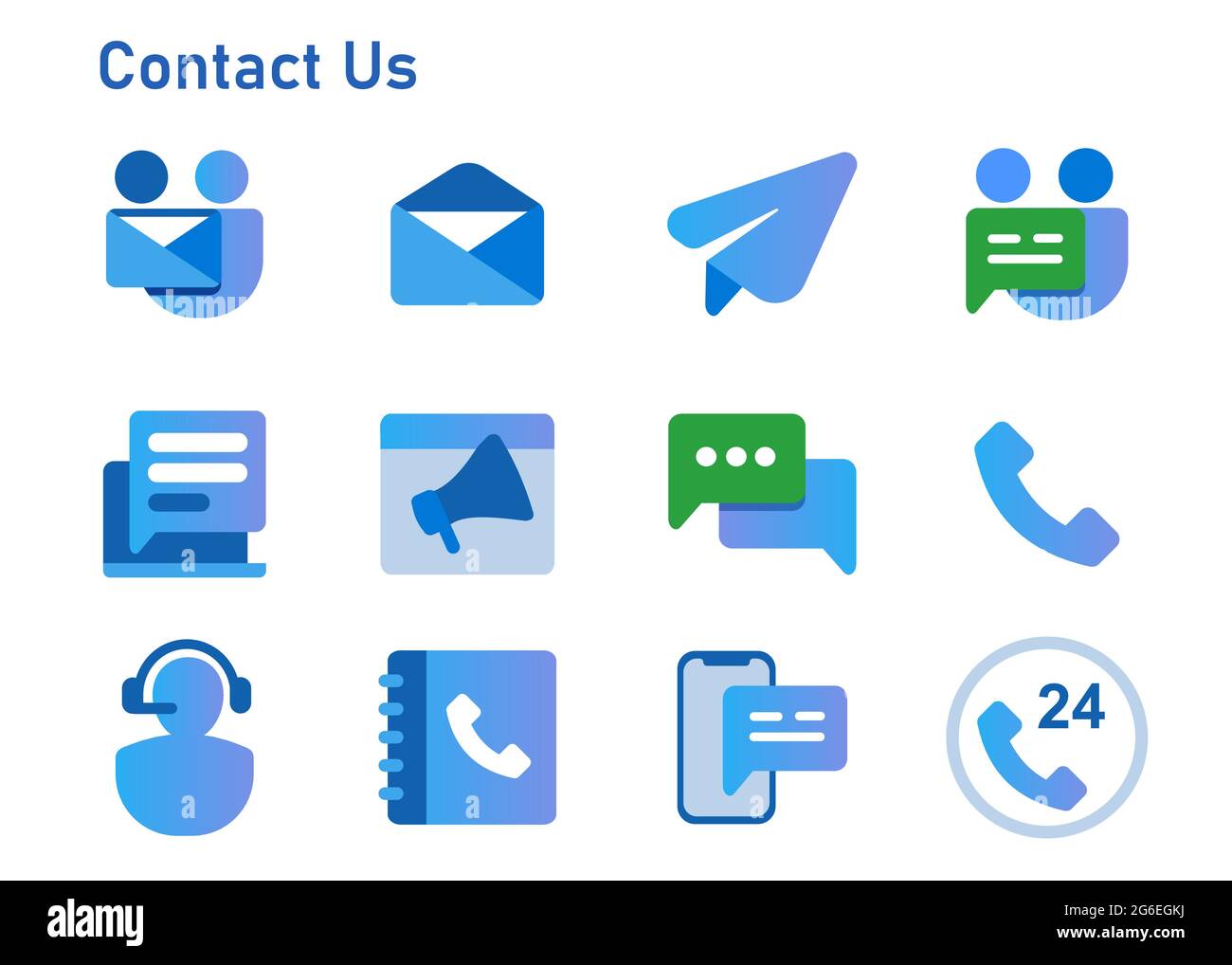 contact us icon set collection from email call hone web form message smartphone chat and text mail envelope symbol blue modern Stock Vector